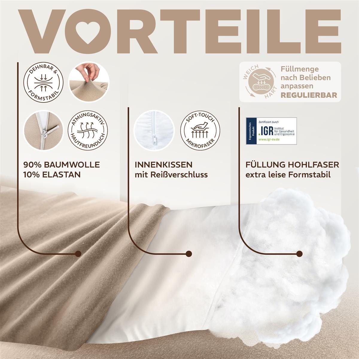 SEI Design Stillkissen Seitenschläferkissen XXL 190x35 Schwangerschaftskissen Lagerungskissen, Schwangerschaftskissen mit Bezug, 1-tlg., Seitenschläferkissen, Premium-Jersey-Bezug