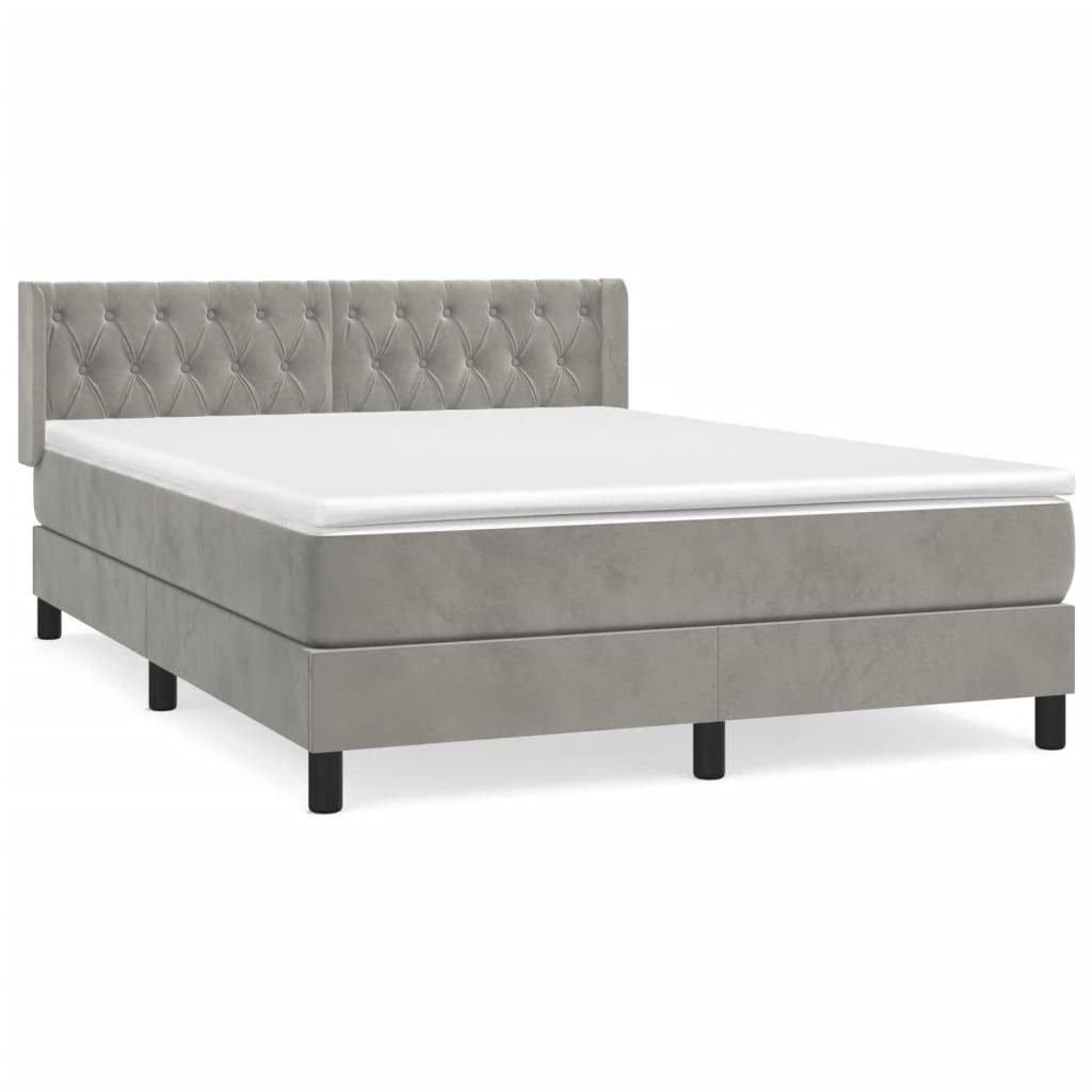 Boxspringbett 140 x 200 cm Boxspringbett mit Matratze Hellgrau 140x200 cm Samt Bett