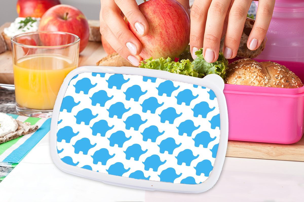 Elefant Snackbox, - Kinder, MuchoWow Kunststoff, Mädchen, Kunststoff rosa Brotdose - Erwachsene, Brotbox Lunchbox für Design, Blau (2-tlg),