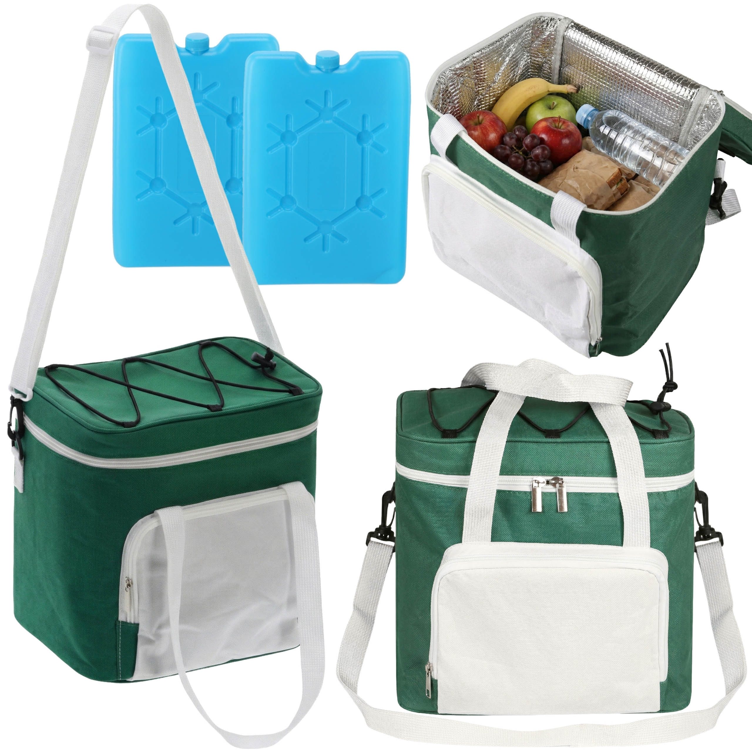 Sarcia.eu Kühltasche Große grüne Kühltasche 14L mit Kühlakkus, isoliert, für Reise