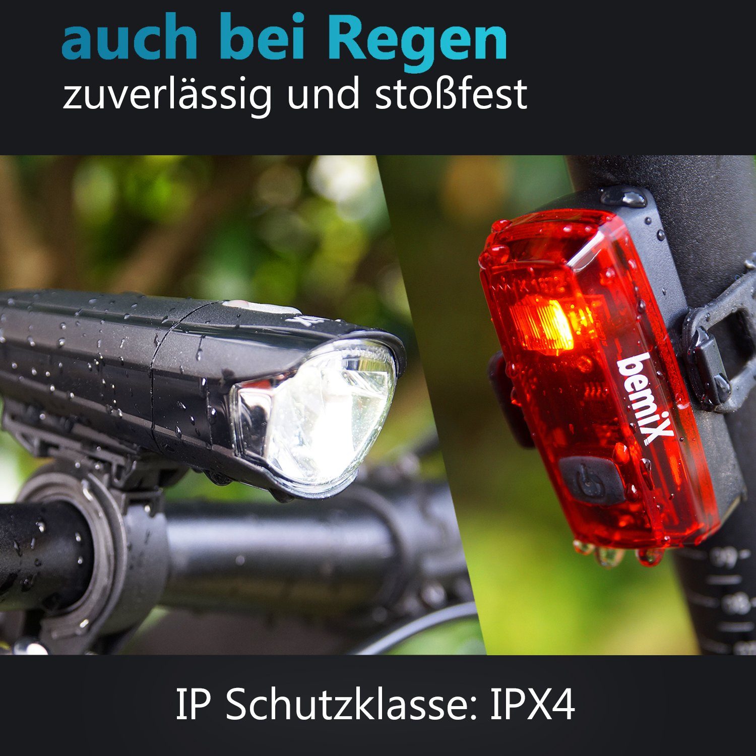 bemiX Fahrradbeleuchtung LED Fahrradlicht-Set StVZO Scheinwerfer & Rücklicht Batteriebetrieb, Helle LEDs, Energiesparend