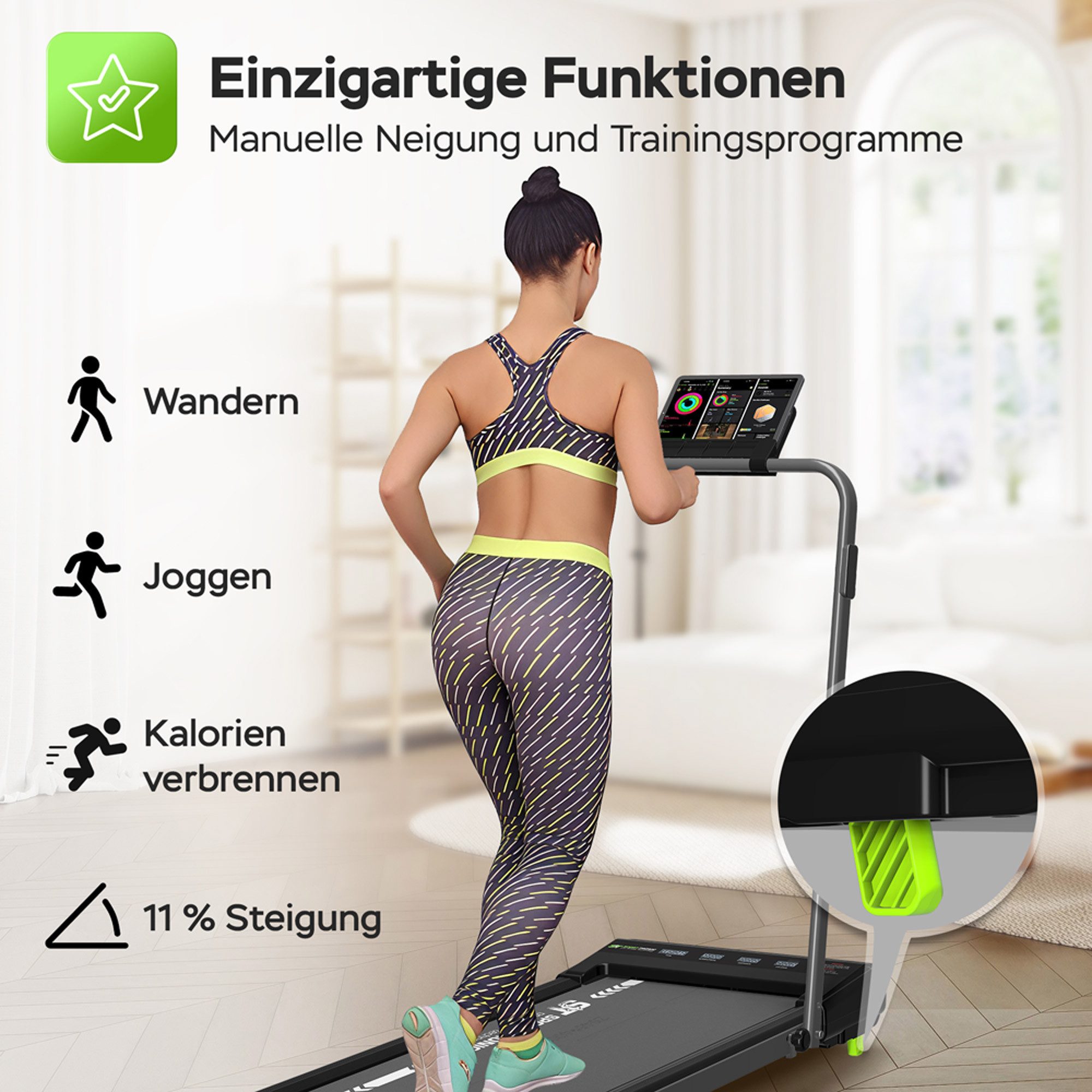 TurboTronic by Z-Line Laufband bis 10 km/h 2x Steigerung 6 Programme klappbar Tablet-Halterung Cardio (1-10 km/h, 1 PS, Multifunktionales Laufband klappbar mit Tablet Halterung), Fernbedienung Jogging Gerät Trainer für Zuhause Schreibtisch 120 kg