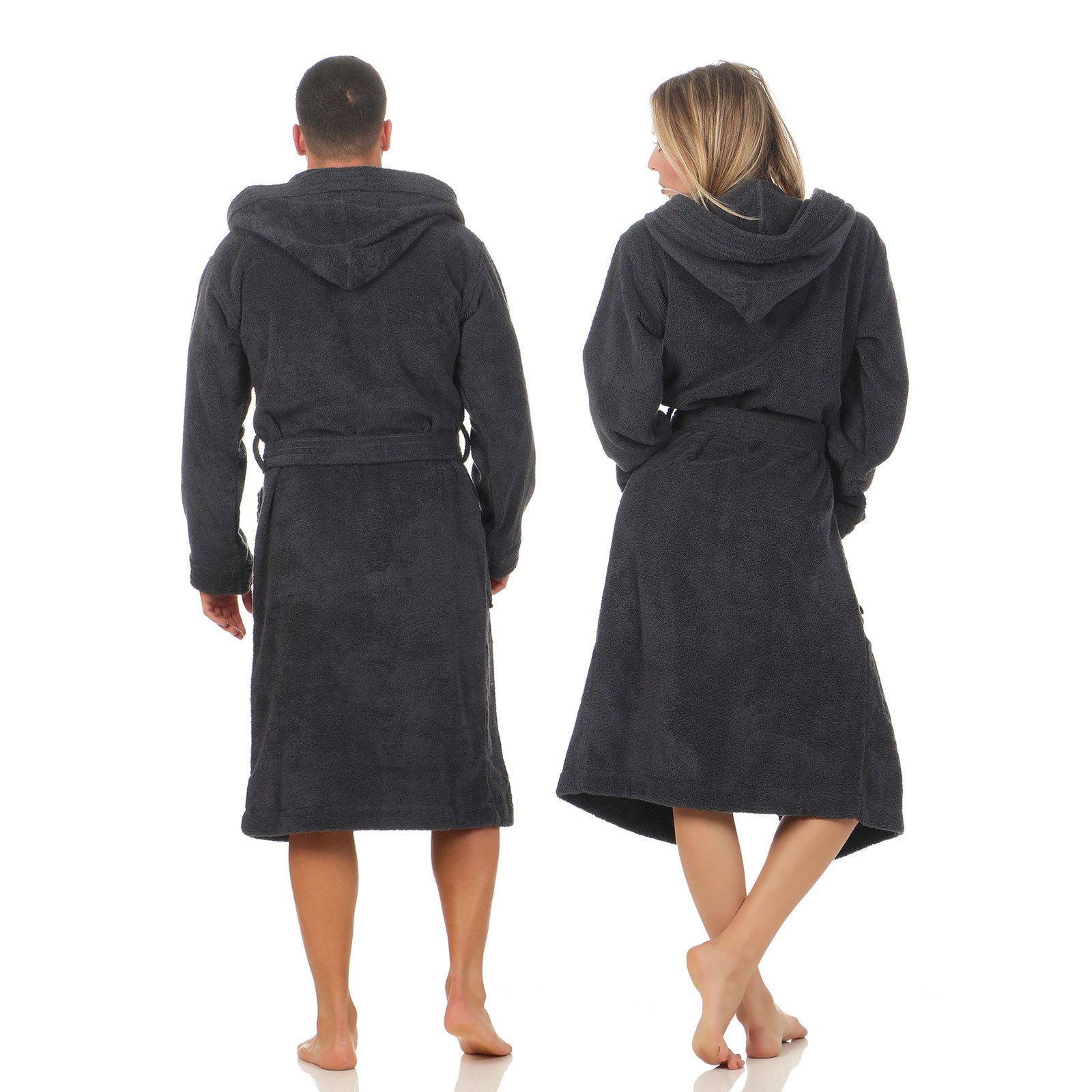 CLASS HOME COLLECTION Unisex-Bademantel mit Kapuze – Baumwoll-Frottee Morgenmantel für Damen & Herren, klassisch, 100% Baumwolle, Kapuze, Binde Gürtel, Mit Kapu – Bild 4 von 5