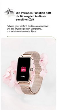 TPFNet SW32 mit Milanaise Armband für Damen - individuelles Display Smartwatch (Android), Armbanduhr mit Musiksteuerung, Herzfrequenz, Schrittzähler, Kalorien, Sportmodus etc. - Silber