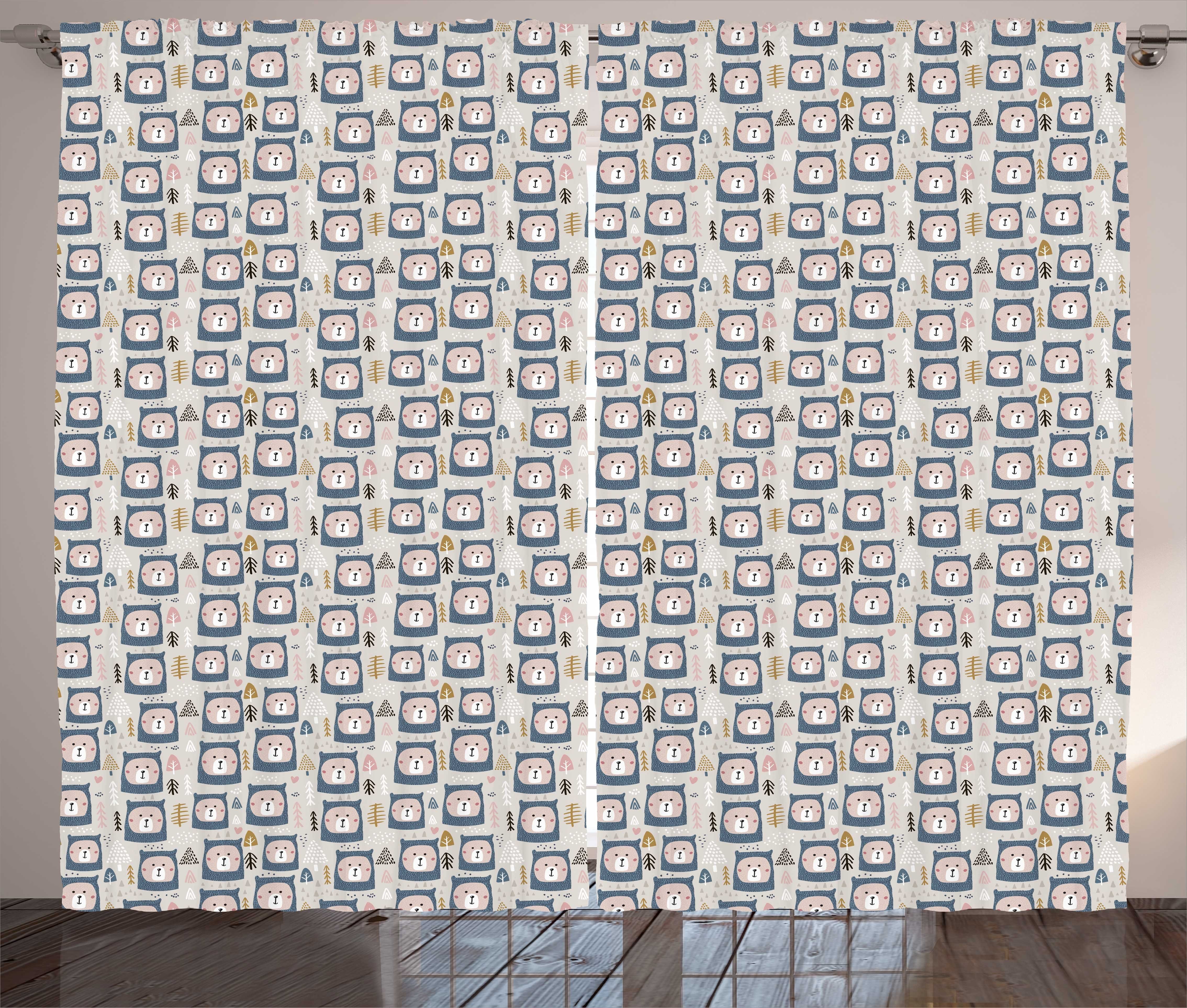 Gardine Schlafzimmer Kräuselband Vorhang mit Schlaufen und Haken, Abakuhaus, Gekritzel Childish Bär Gesichter Muster
