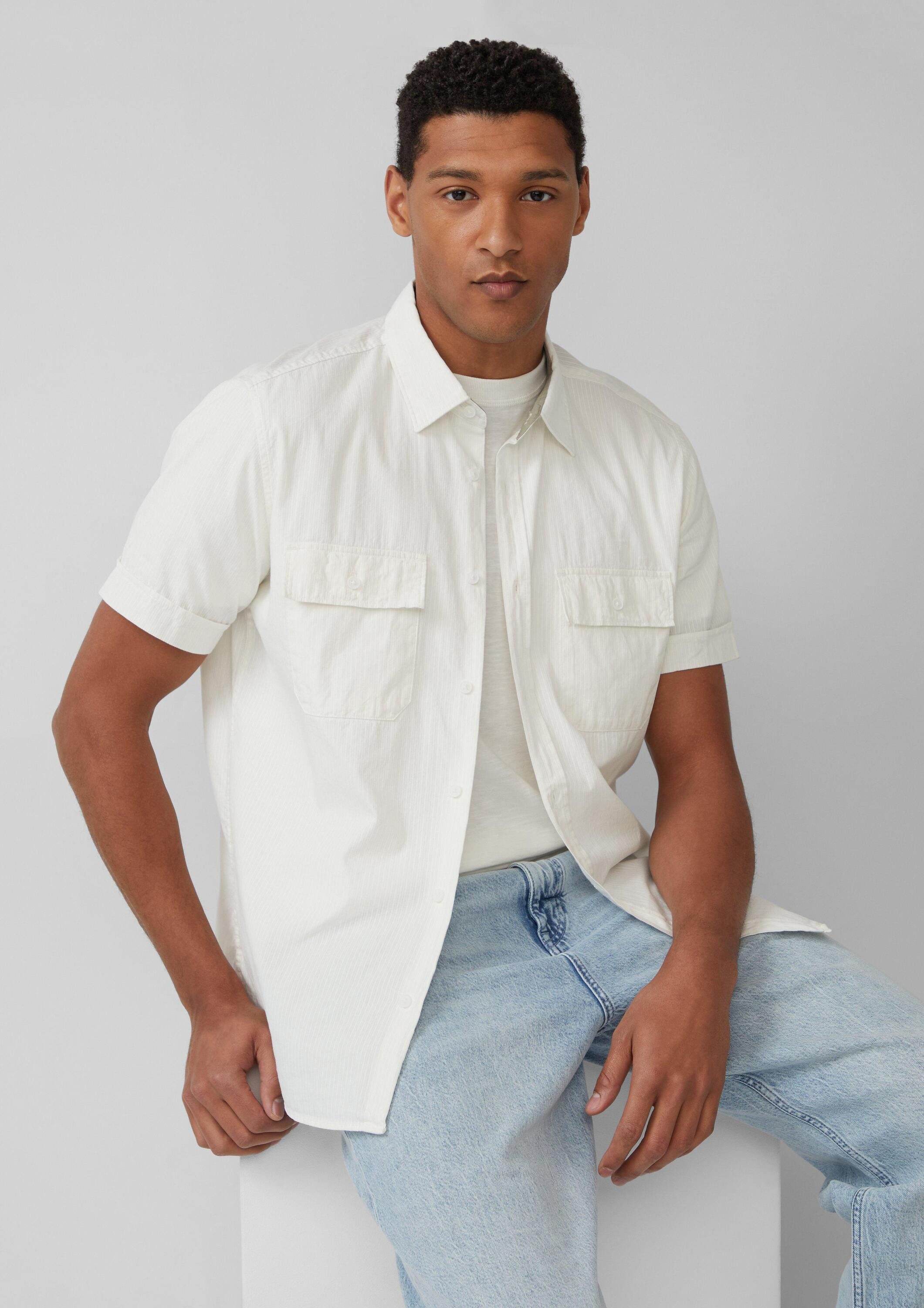 s.Oliver Kurzarmhemd Hemd Regular Fit: Kurzarmhemd mit Strukturstreifen und Kentkragen