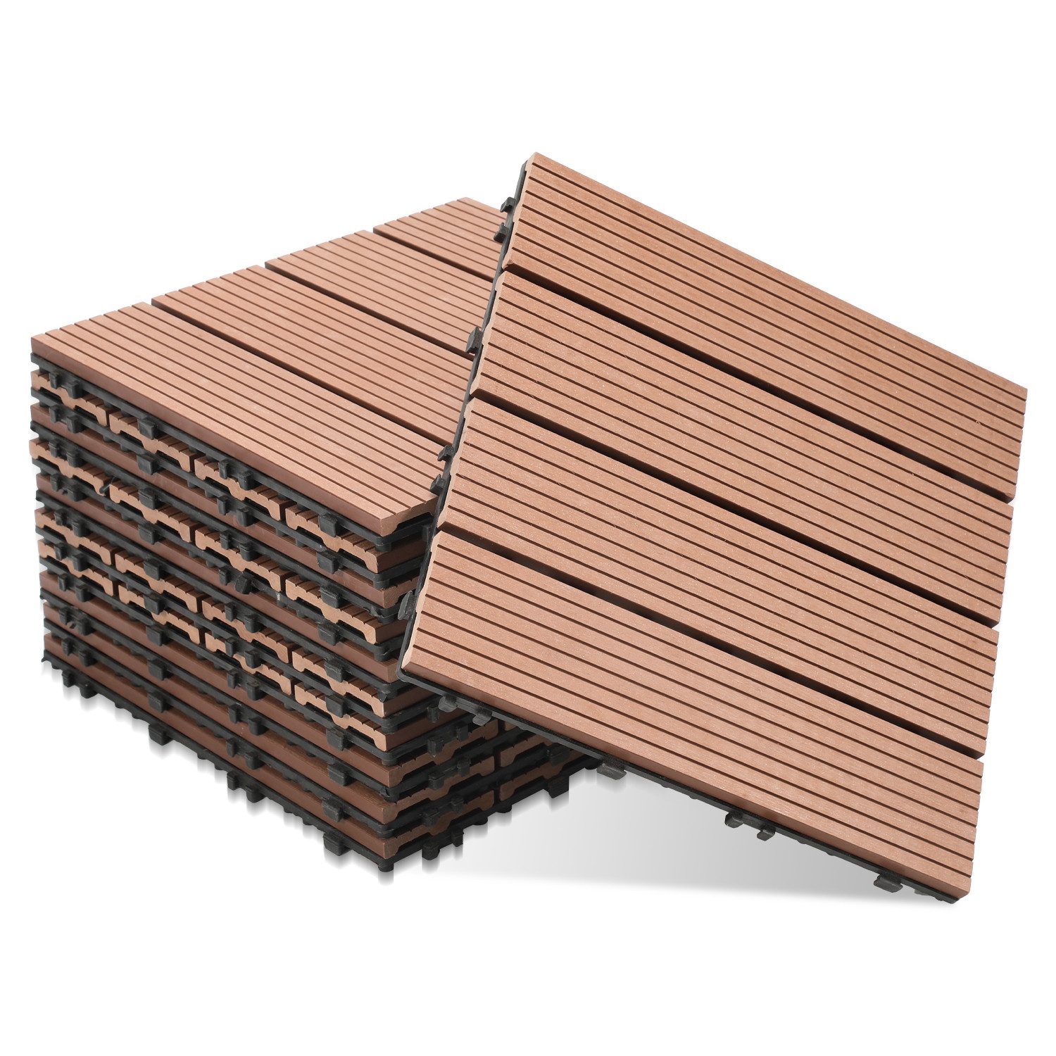 Clanmacy Holzfliesen WPC Terrassenfliesen Holzfliesen 30x30cm günstig online kaufen