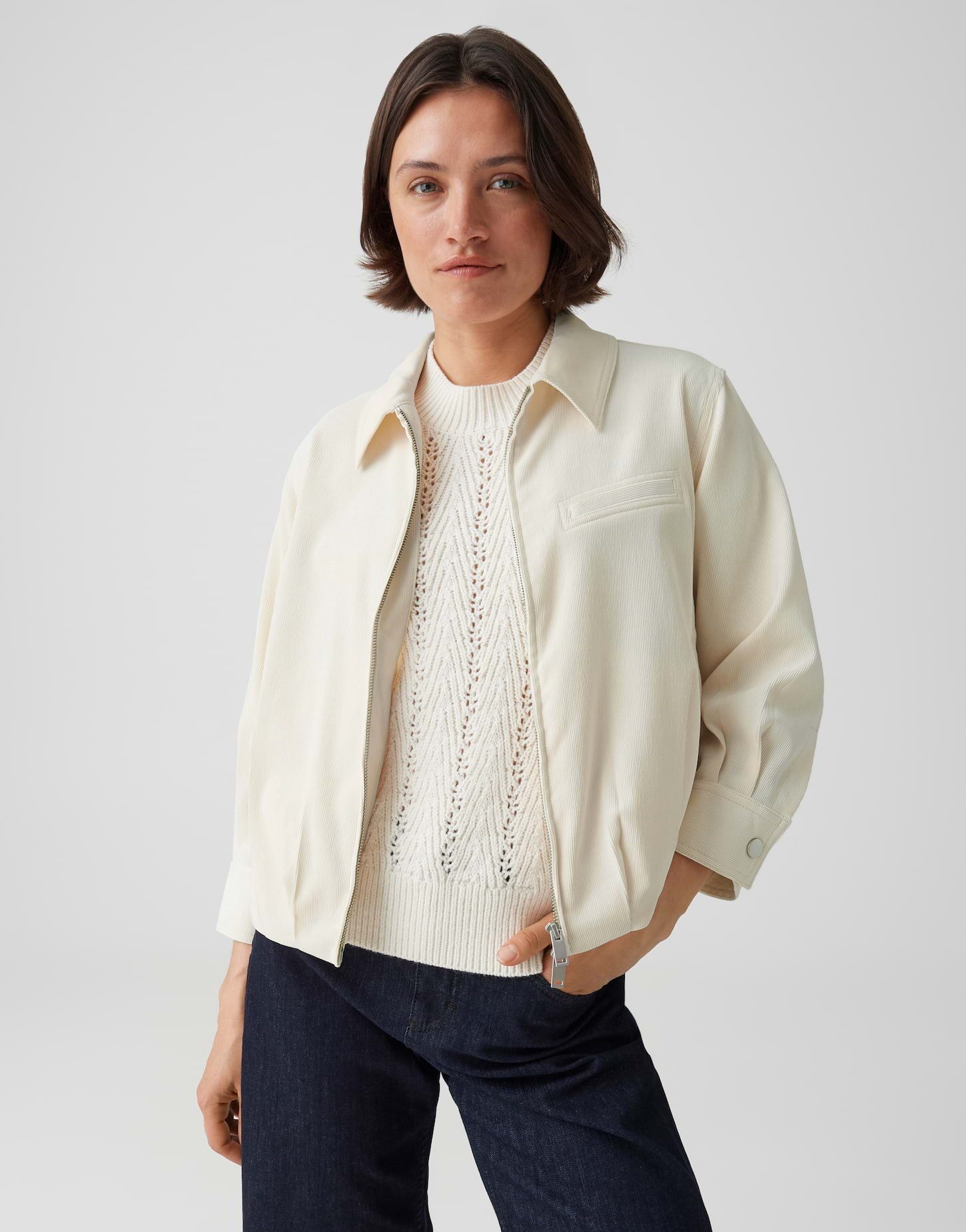 OPUS Cordjacke mit Ballonsaum Regular Fit