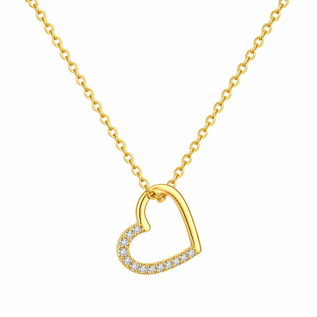 Felino Herzkette Halskette Herz Diamanten Schmuck Damen Frauen 925 Silber Gold Rose (1-tlg), Verstellbare Halskette mit Herz Anhänger