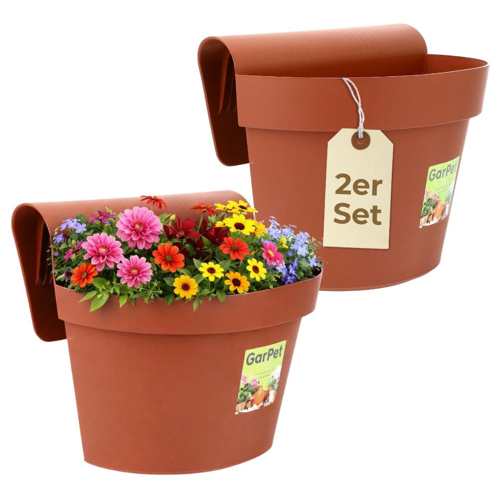GarPet Balkonkasten 2er Set Geländertopf Balkon Wasserspeicher Blumentopf Geländerkasten