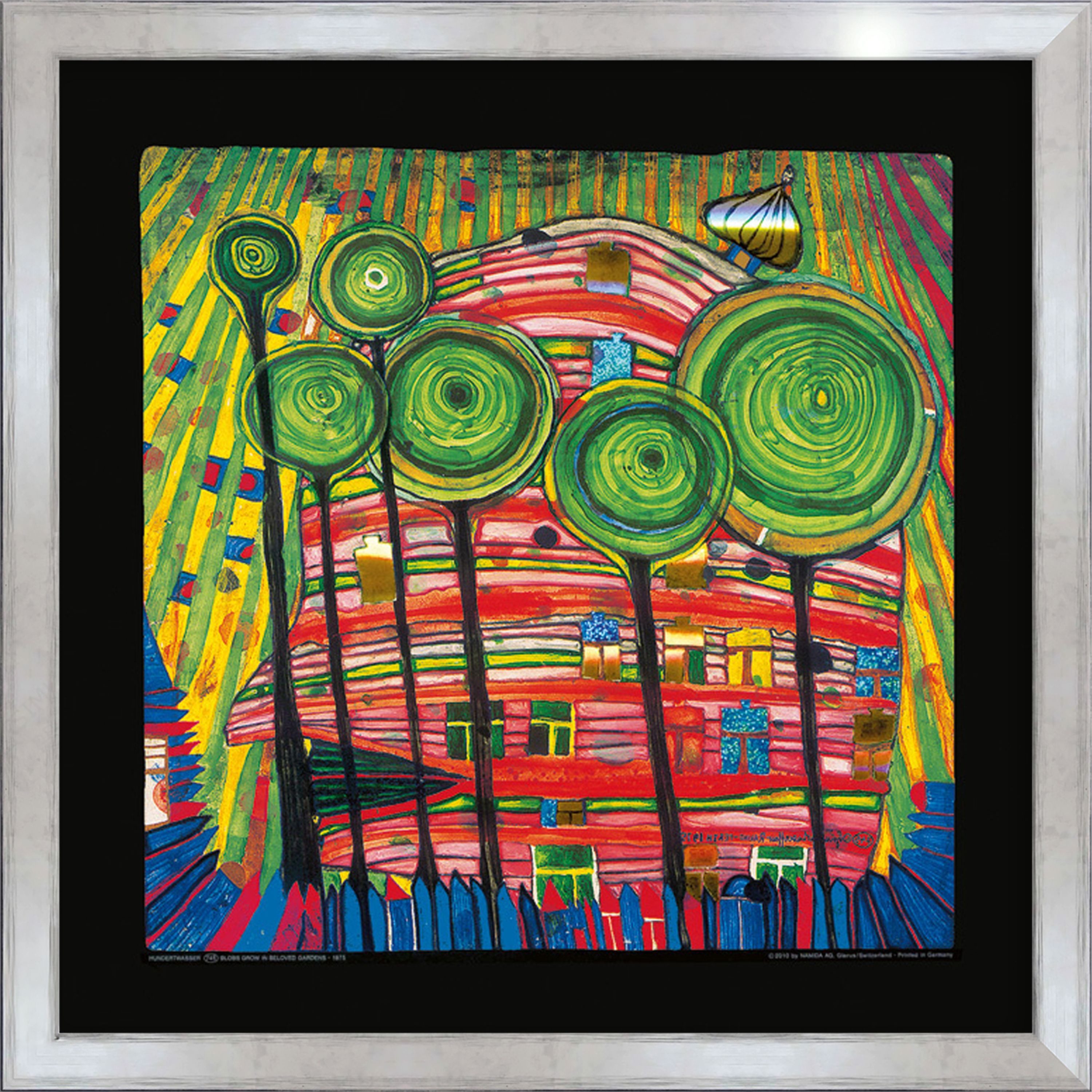 artissimo Bild mit Rahmen gerahmter Kunstdruck 53x53 cm / modernes Wandbild, Friedensreich Hundertwasser: Dingsdas wachsen in geliebten Gärten