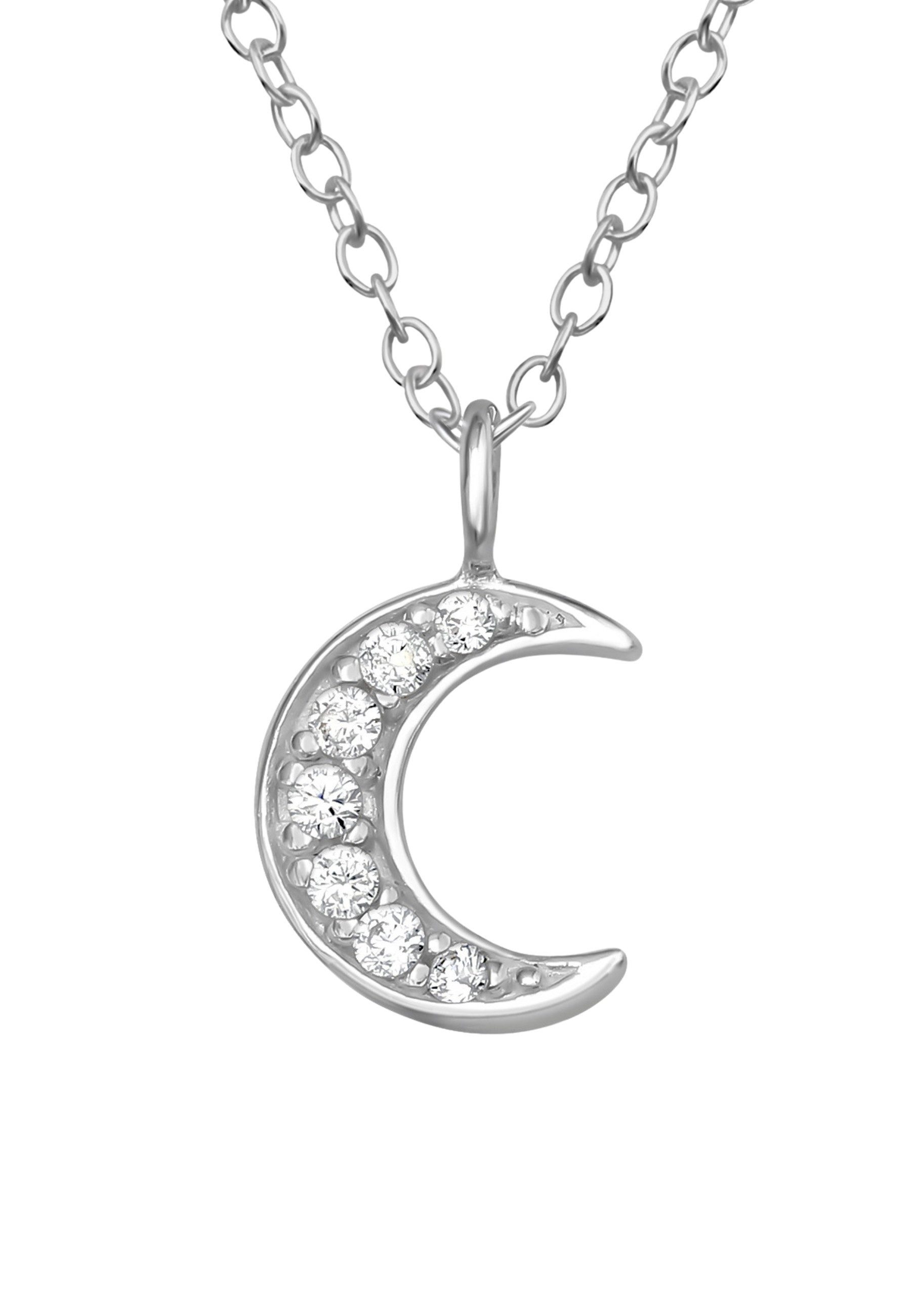 Diademita Collier Silberne Mond-Halskette mit Zirkonia (Set)