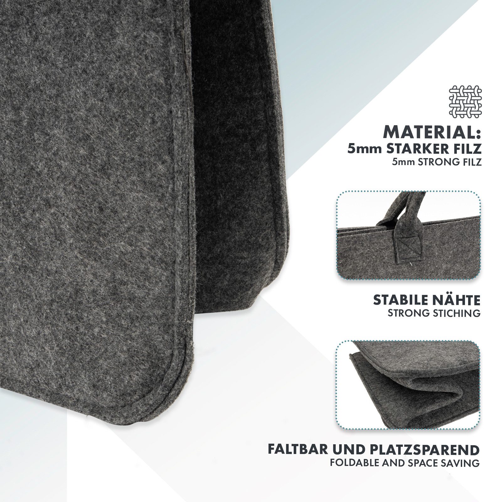 Karat Allzweckkorb Conny, Filztasche, Einkaufstasche, Kaminholztasche (2 St), Faltbar, 2er oder 4er Set