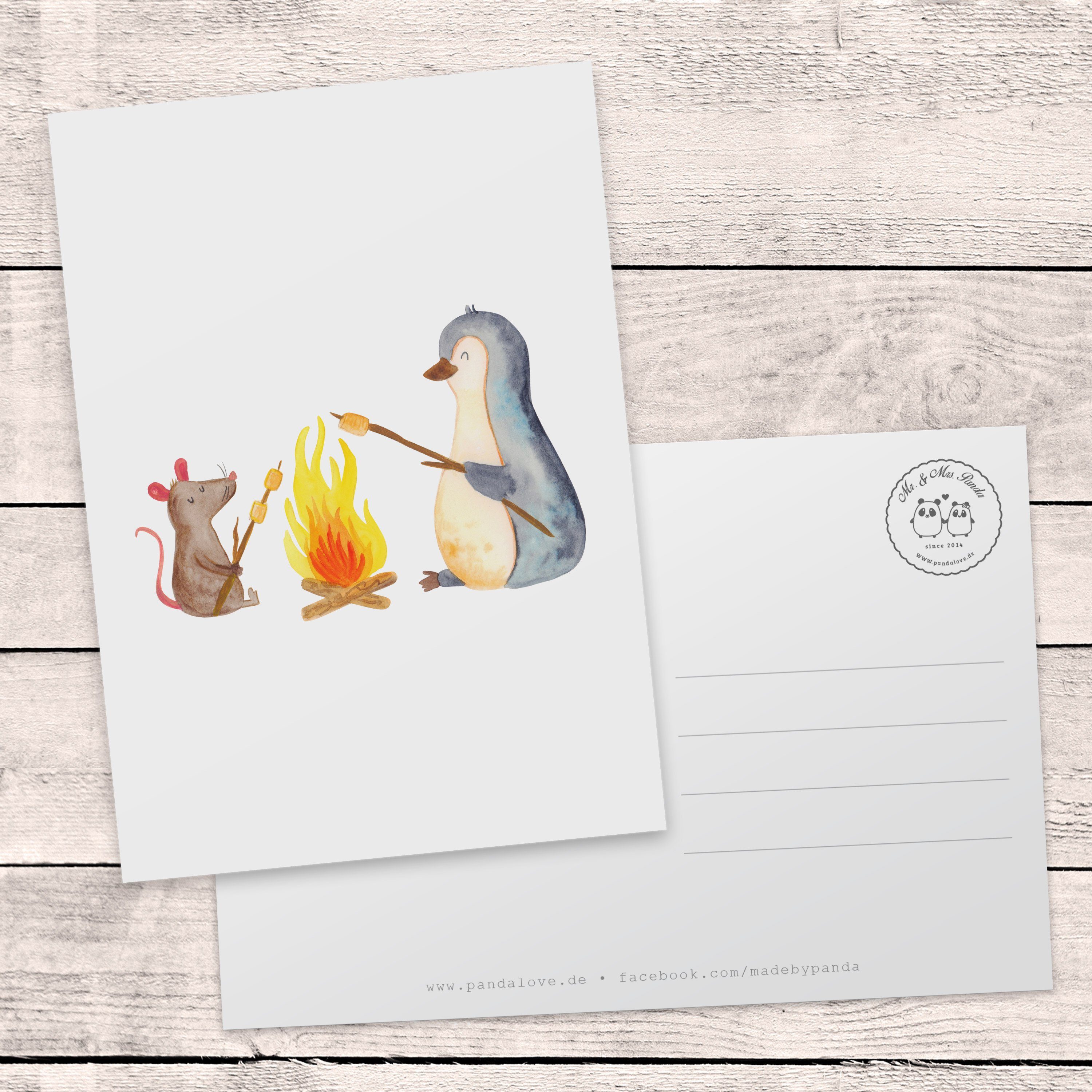 Postkarte grillen, Lagerfeuer Weiß Panda & glücklich, Geschenk, Karte, Mr. Ansi Mrs. Pinguin - -