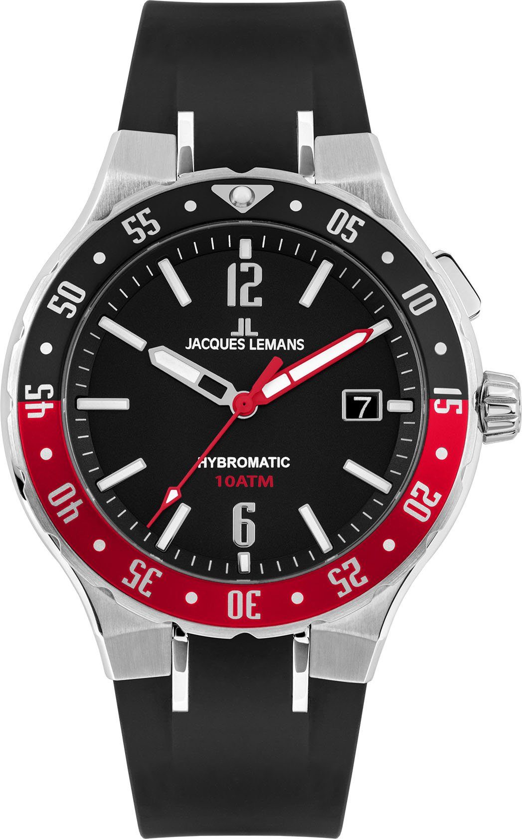 Jacques Lemans Kineticuhr Hybromatic, 1-2109A rot, schwarz | Armbanduhren