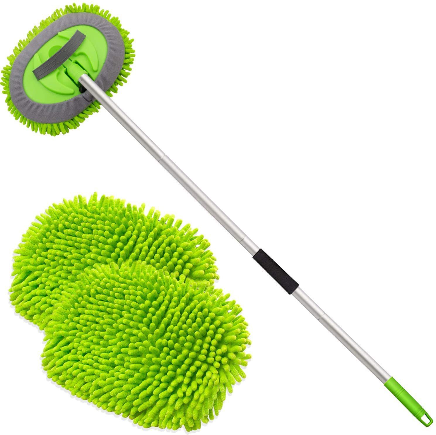 AURIVION Autowaschbürste Autowaschbürste mit langem Griff und 180° Drehkopf, Fliesen, Jalousien, PlisseesSchallplatten, Schuhe, (Set, 2-tlg., Auto Waschbürste für gründliche Fahrzeugreinigung außen), Waschbürste für Auto, schonende Reinigung mit Komfortgriff
