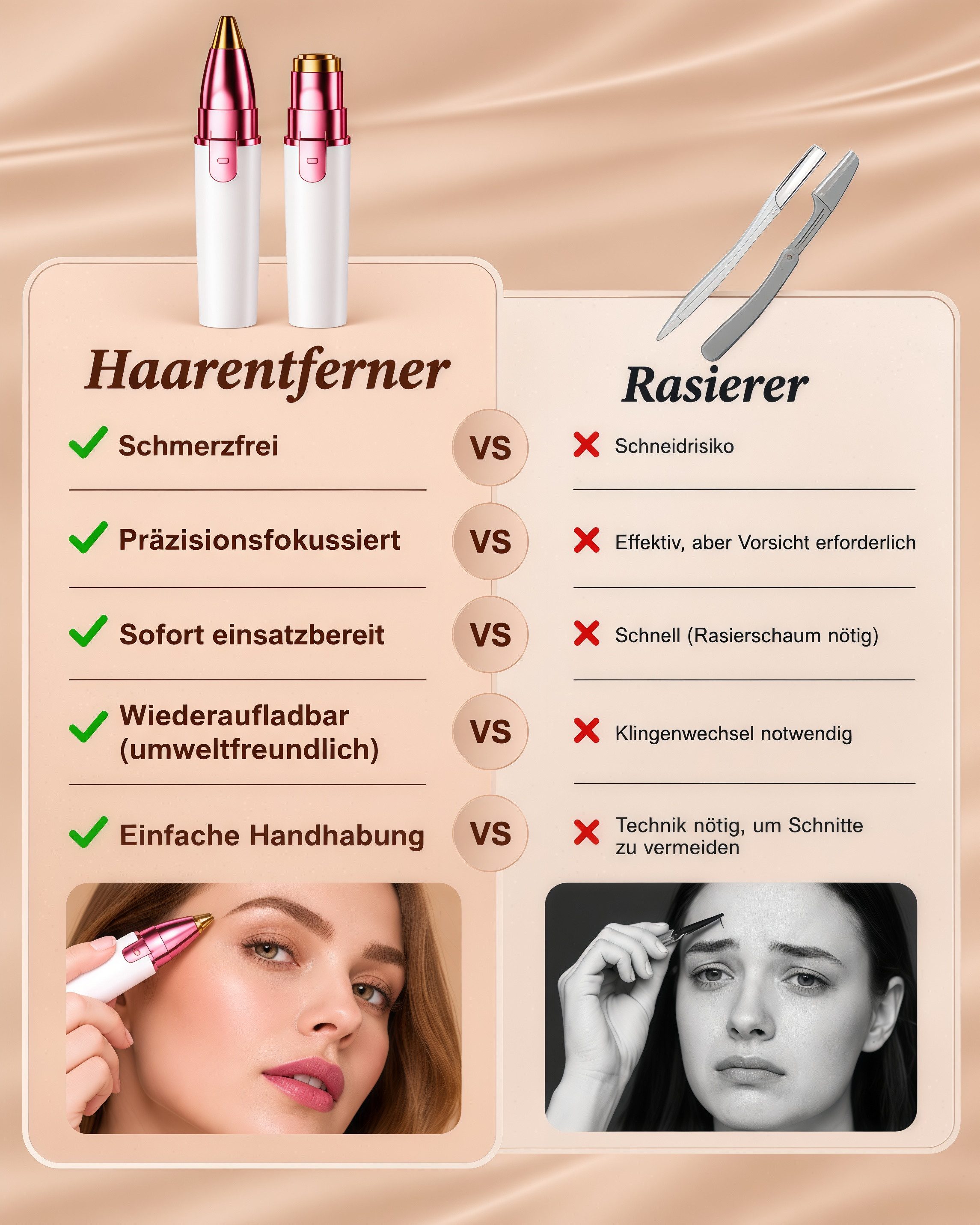 Fyrove Augenbrauentrimmer Augenbrauen Trimmer, Haarentferner-Set 2 in 1 USB, für Frauen, Schmerzfreie Augenbrauen Epilierer Damen, Für Körper Gesichtshaare Lipp – Bild 3 von 5