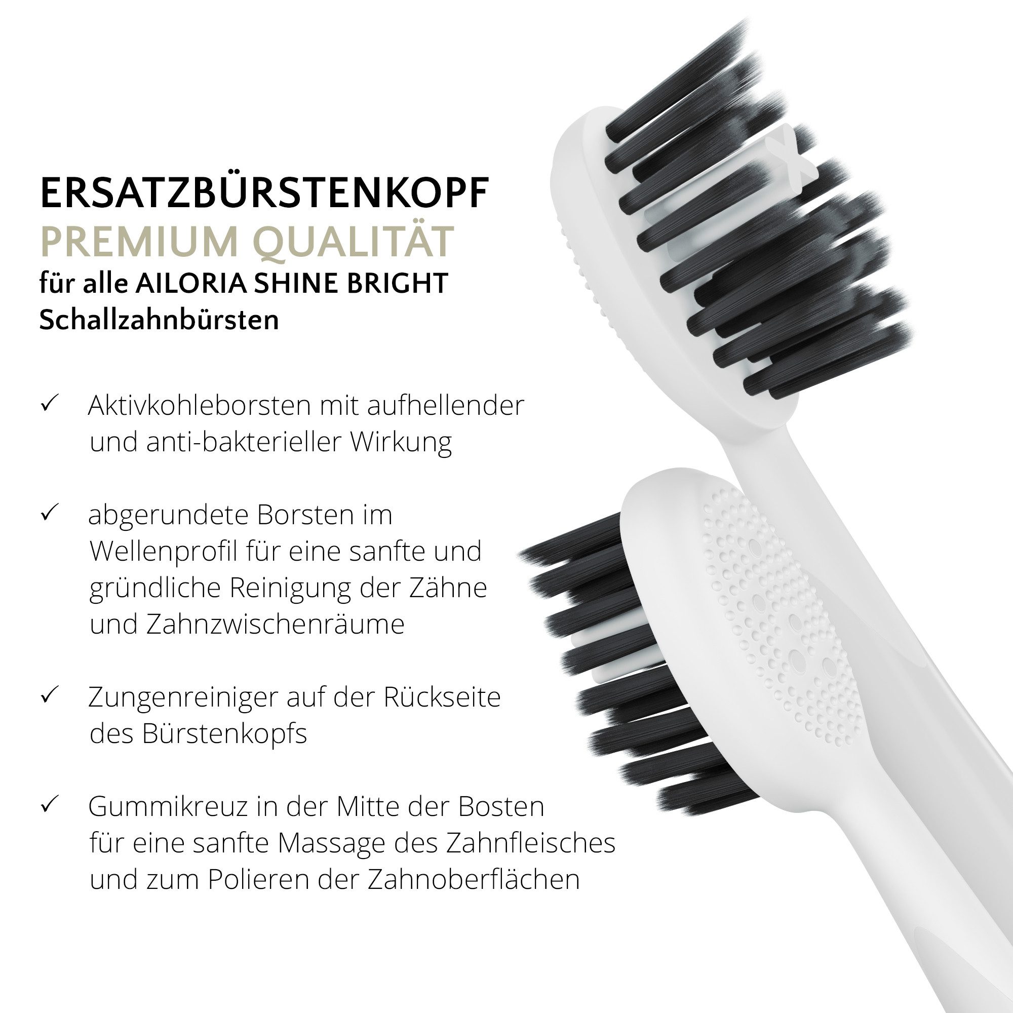 AILORIA Aufsteckbürsten SHINE BRIGHT Charcoal Ersatzbürstenköpfe 6er Set, Ersatzbürstenköpfe Set für SHINE BRIGHT