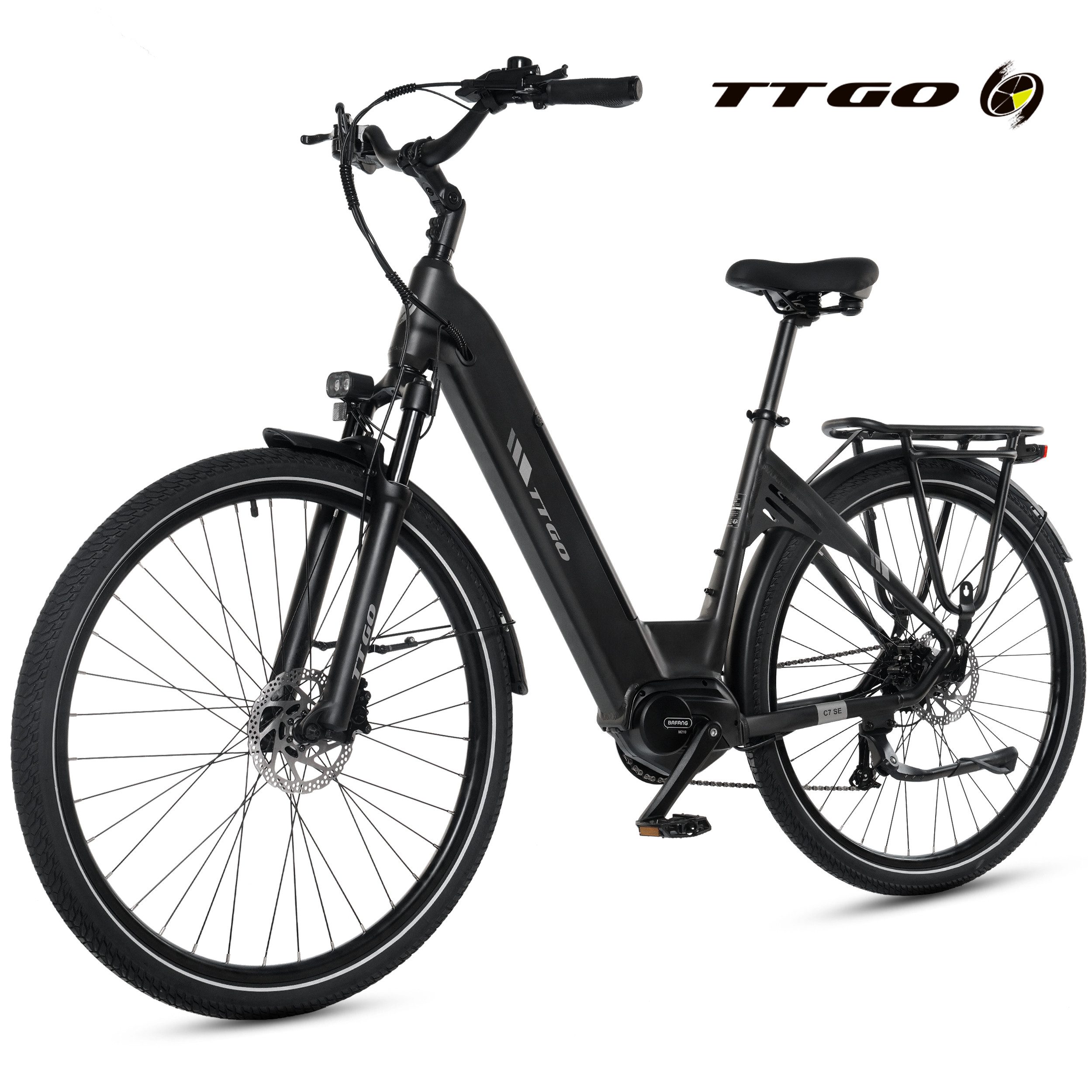 TTGO E-Bike Cityrad 28 Zoll, 52Nm Heckmotor, 150km, Elektrofahrrad, für Damen und Herren, 7 Gang Shimano, Kettenschaltung, Hinterradmotor, 650 Wh, (max. Belastung 125 kg, LCD-Display, Alu-Pedale, Aluminiumrahmen), 5 Stufen, C3 2.0, E-Bike mit tiefem Einstieg, nur 25kg, bis zu 130kg