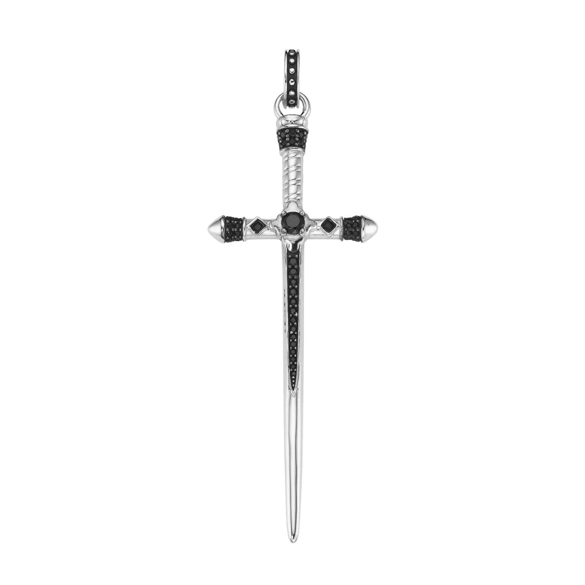 GIORGIO MARTELLO MILANO Kreuzanhänger Schwert mit schwarzen Spinellen, Silber 925