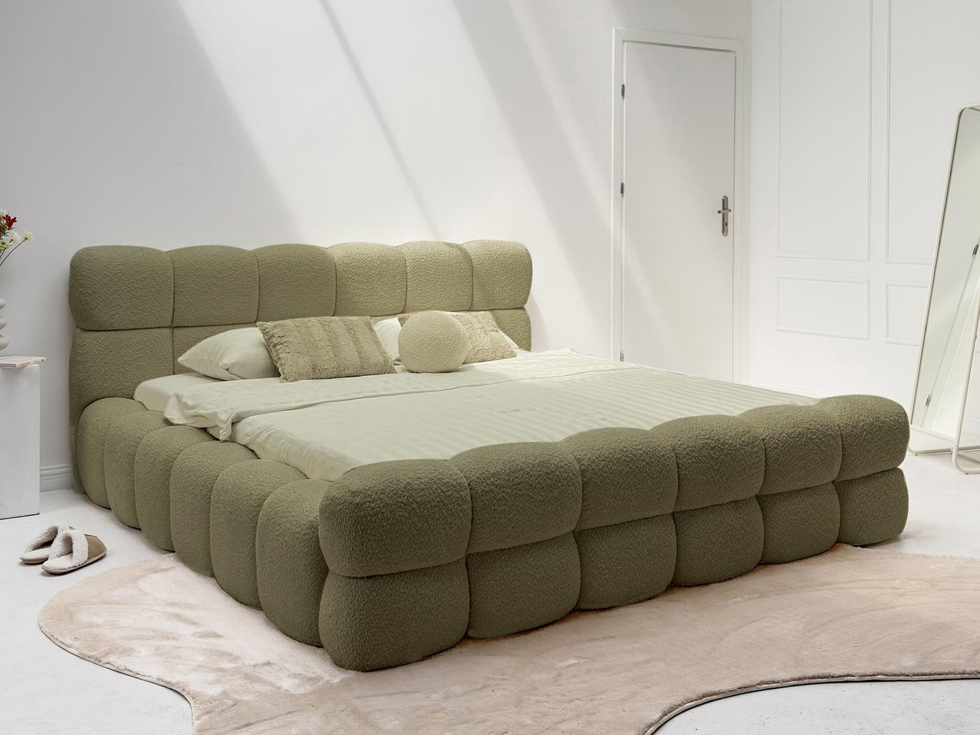 Compleo Polsterbett bubble, Designerbett 140/160/180/200 DALIA (TOPSELLER, Lattenrost mit Holzrahmen oder Metalrahmen), Wolkenbett, Cloud-Bett mit Bettkasten