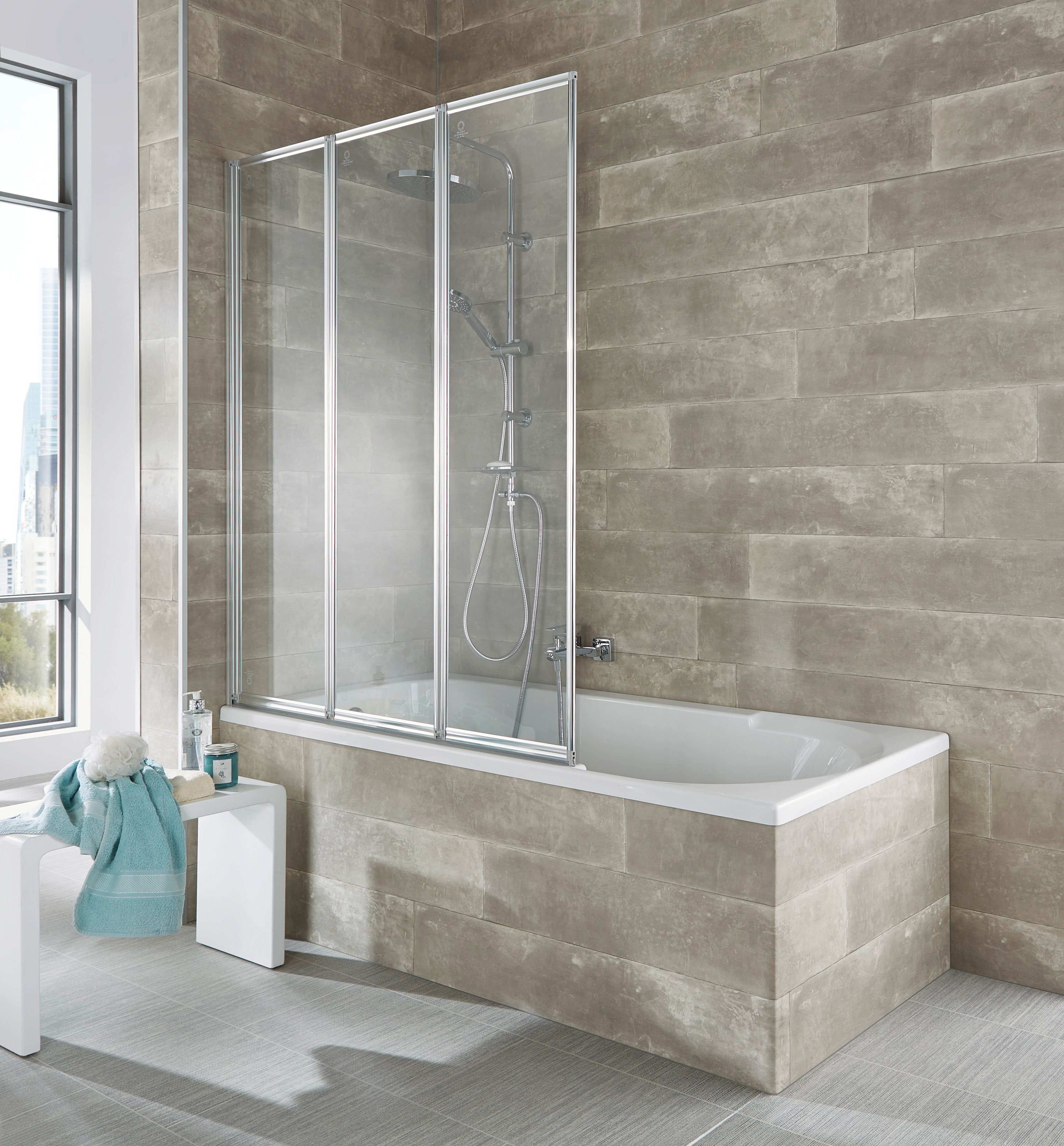 welltime Badewannenaufsatz Nassau, Einscheibensicherheitsglas, (3 tlg), Badewannenfaltwand, Spritzschutzwand für Badewanne, Glaswand – Bild 4 von 5