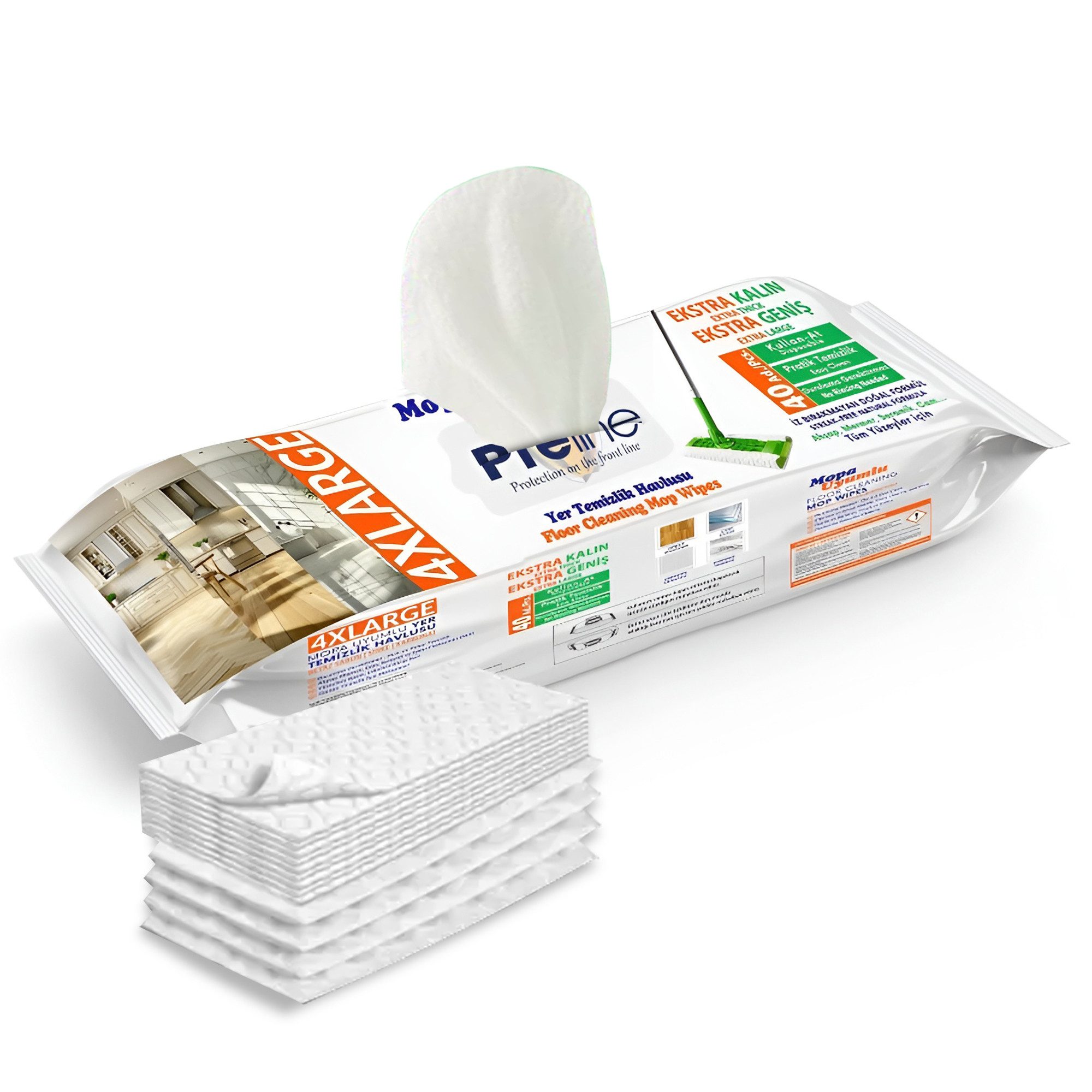 Preline Preline Bodenwischtücher für Mopp, Feuchte Bodentücher Reinigungstücher (Weißer Seifenduft, Extra Groß & Dick, 1-tlg., Für Fliesen Laminat Holz & Vinyl, Effektiv gegen Staub Schmutz & Haare, Einfache Reinigung, 40 Tücher)