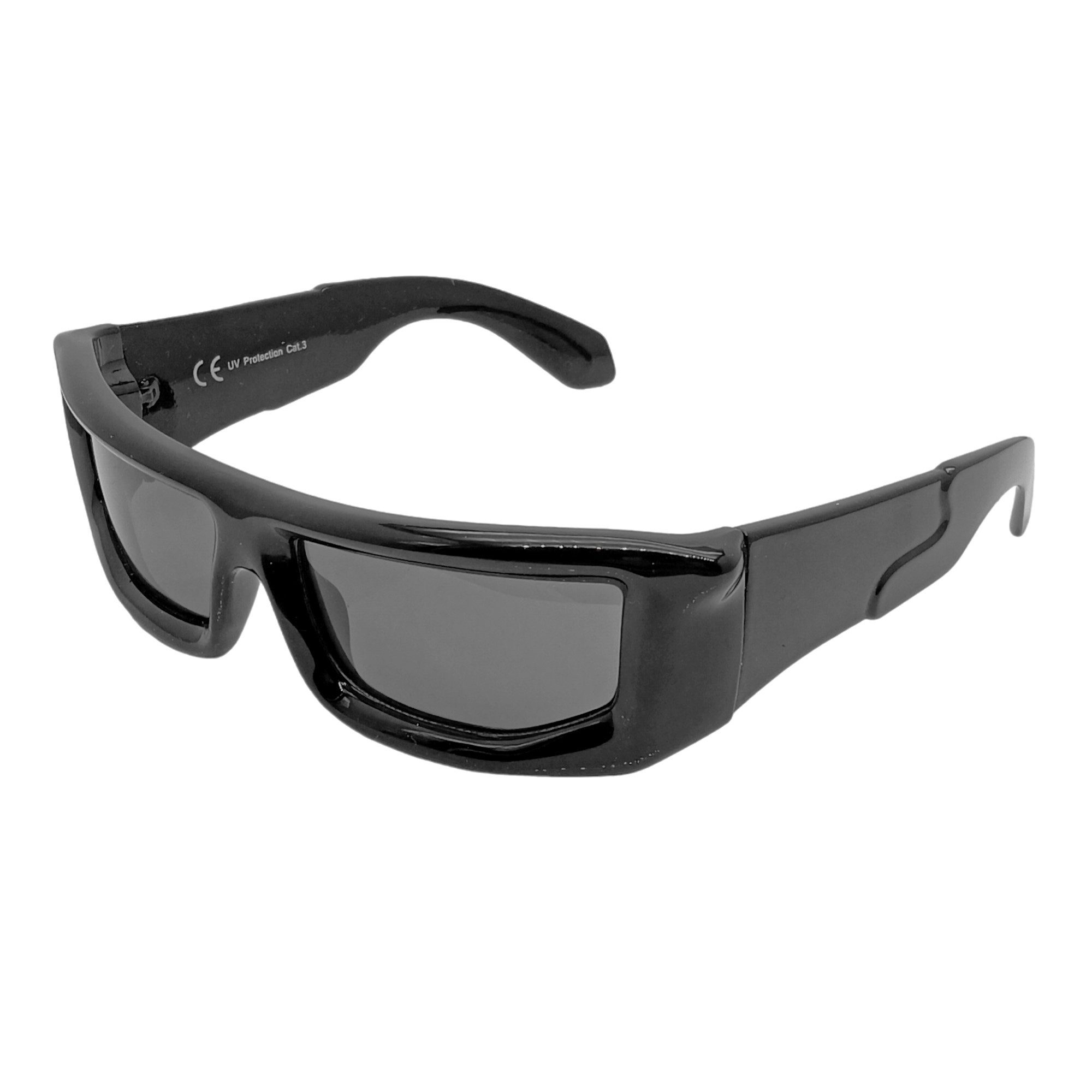 Rennec Sonnenbrille Schnelle Brille Partybrille Rechteckig Klotzig Schwarz Silber Raverbrille Festivalbrille UV400 Gläser Getönt