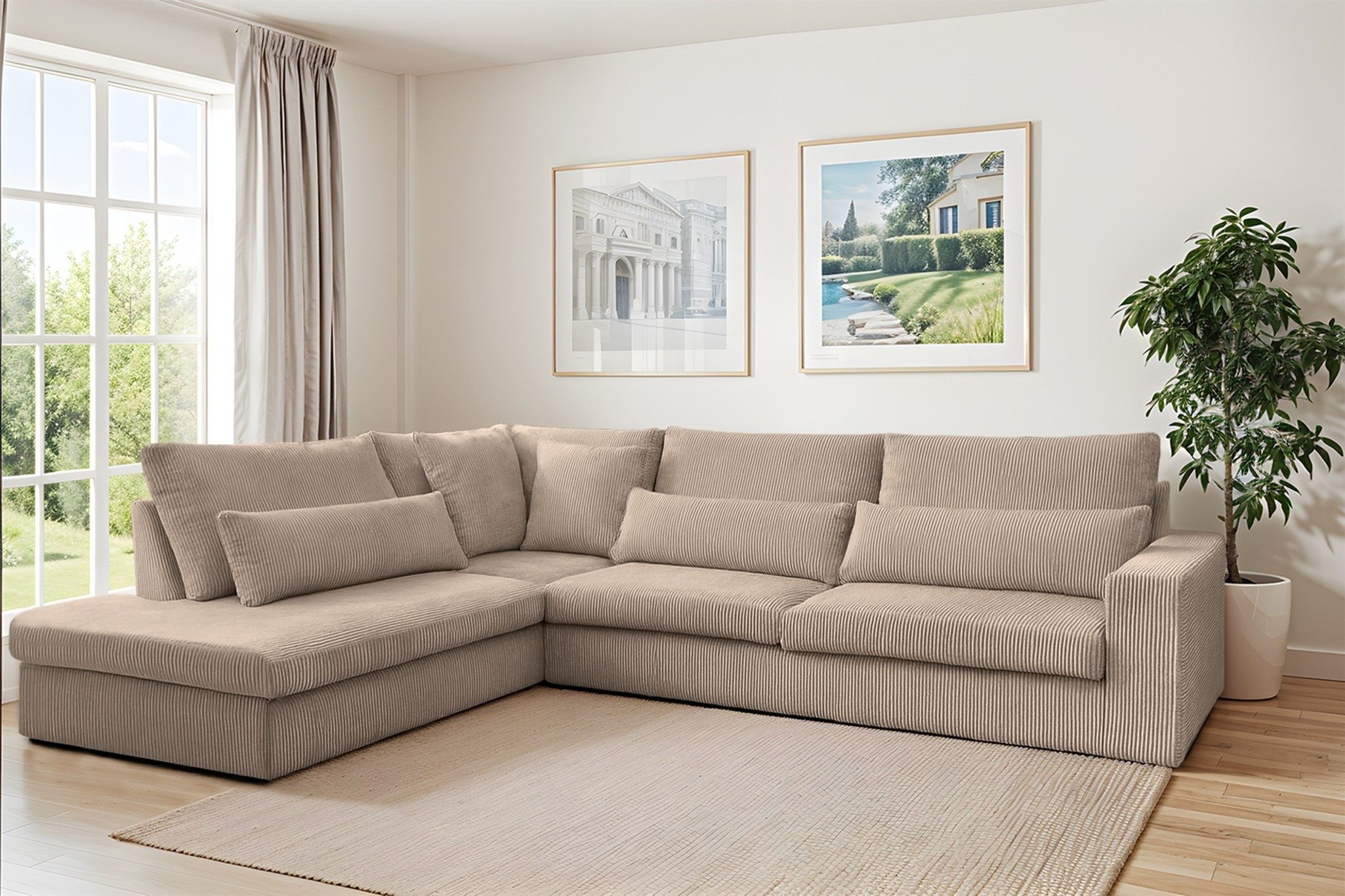 Fun Möbel Ecksofa Sofa THORA mit Ottomane in Stoff Poso, Rundumbezug