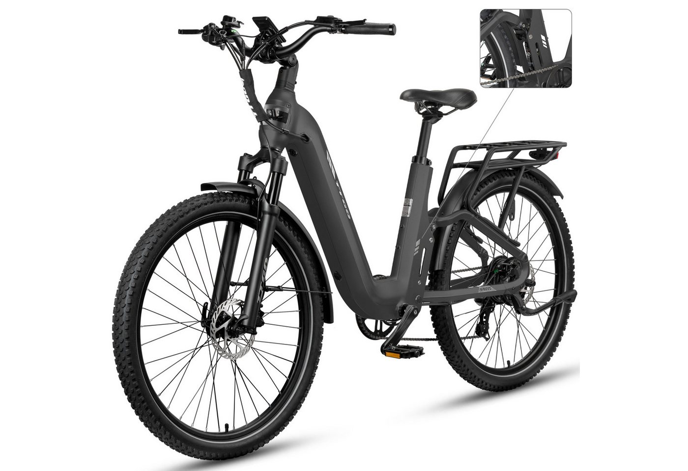 TTGO E-Bike Cityrad 28 Zoll, Fully, Vollfederung, 120km, Drehmomentsensor, mit Bremslicht, 7 Gang Shimano, Kettenschaltung, Heckmotor, 720 Wh, (5 Stufen, Farb-LCD-Display, Hydraulische Scheibenbremsen), SUV, 70Nm, Pedelec, Elektrofahrrad für Damen und Her
