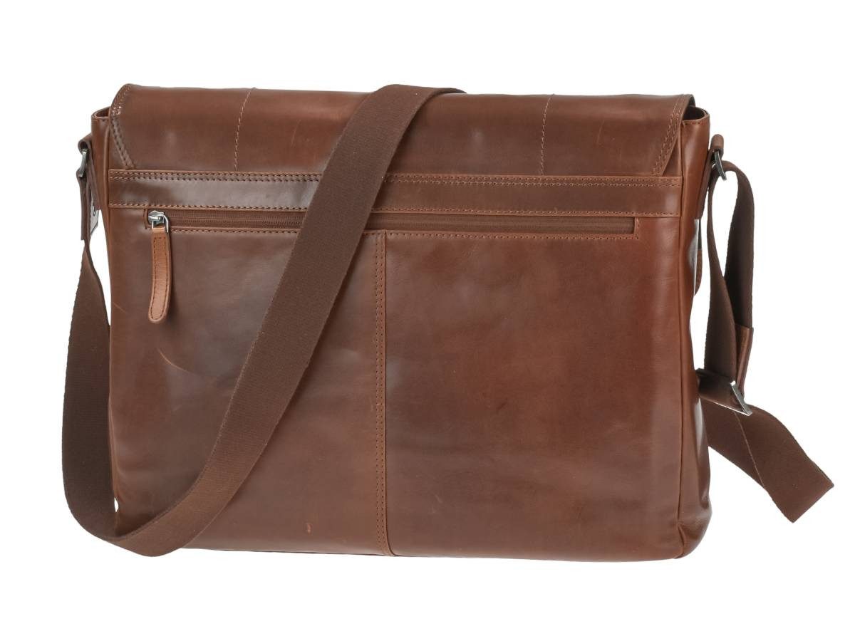 Greenburry Umhängetasche "Waxy Vintage" Leder Schultertasche Messenger für Damen und Herren, Hauptfach 38x30cm, Notebookfach 34x23cm, 160cm Schultergurt