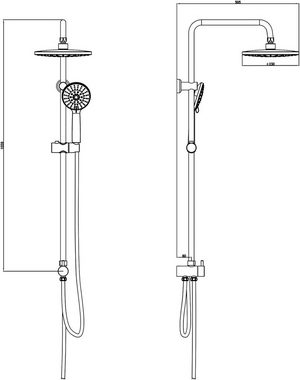 KOMIRO Duschsystem ohne Armatur, regendusche ohne armatur Duschstangeset, Höhe 150 cm, 3 Strahlart(en), mit Regendusche Kopfbrause und 5 Strahlarten Handbrause, Chrom, Runde