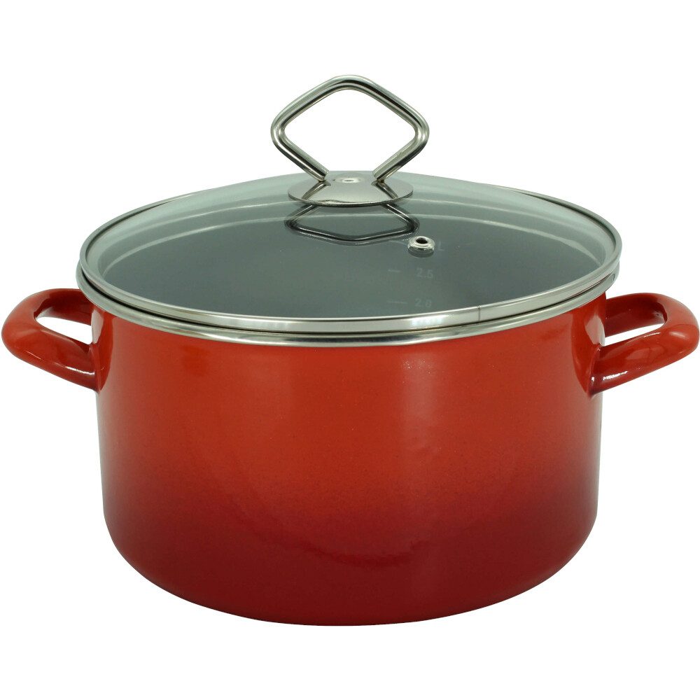 Krüger Kochtopf Fleischtopf Rom 20 cm Emaille rot geflammt, Nachhaltiges, nickelfreies Emaille-Kochgeschirr