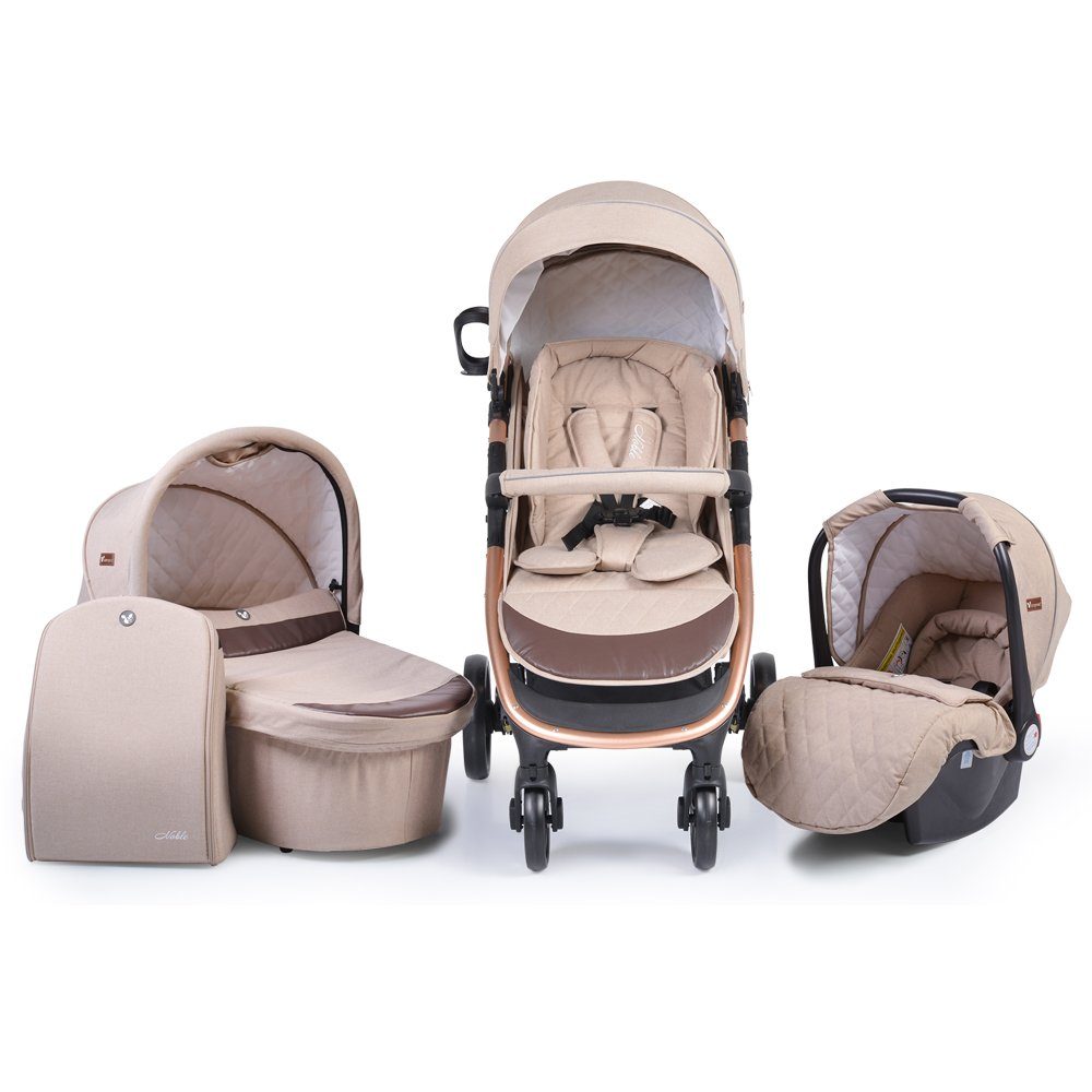 Cangaroo Kombi-Kinderwagen Kombikinderwagen Noble 3 in 1, Babyschale, Babywanne, Sportsitz klappbar