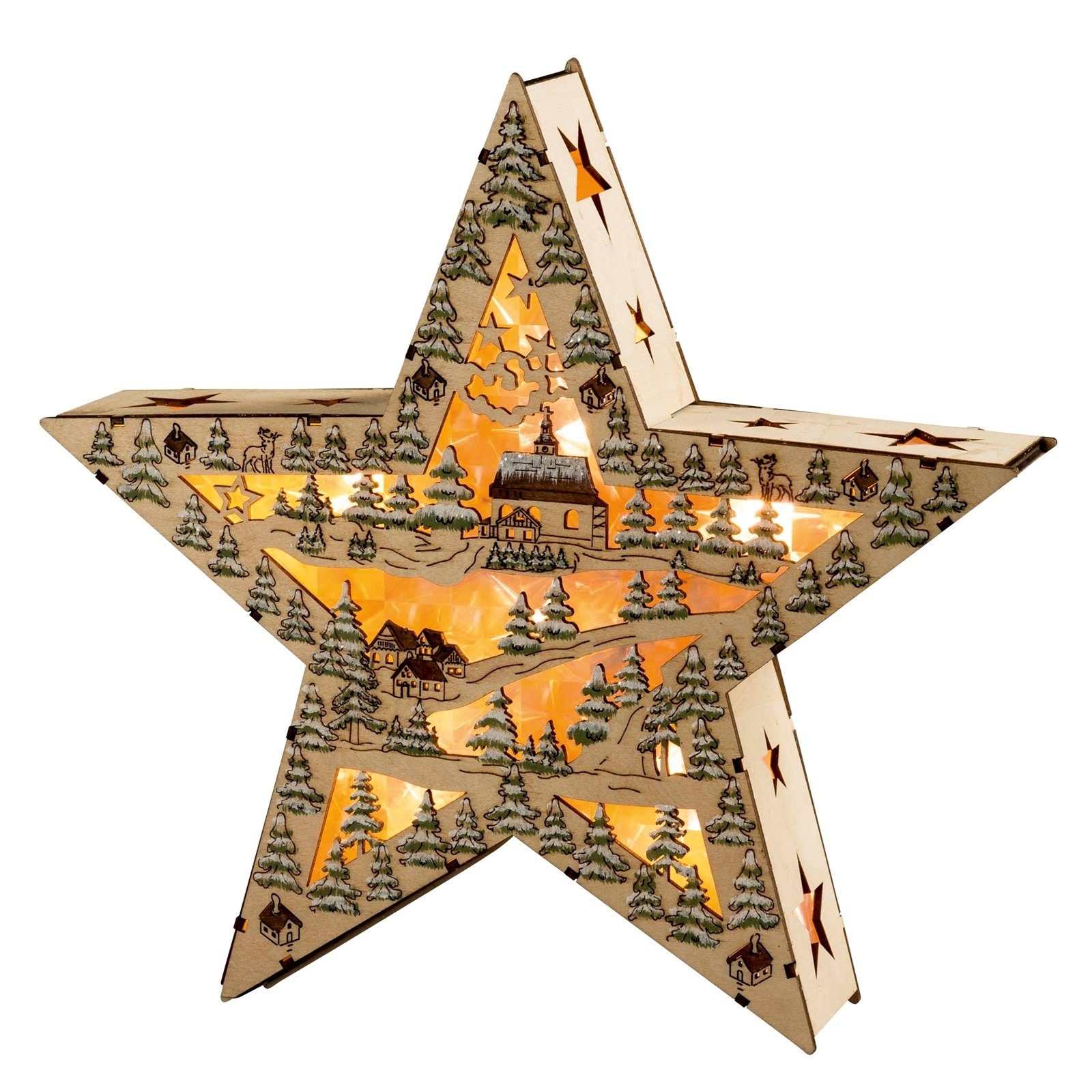 Country Weihnachtsdeko HGD (Stück, Leuchtdeko 1 Holzstern Holz-Glas-Design St), Weihnachtsfigur Style LED