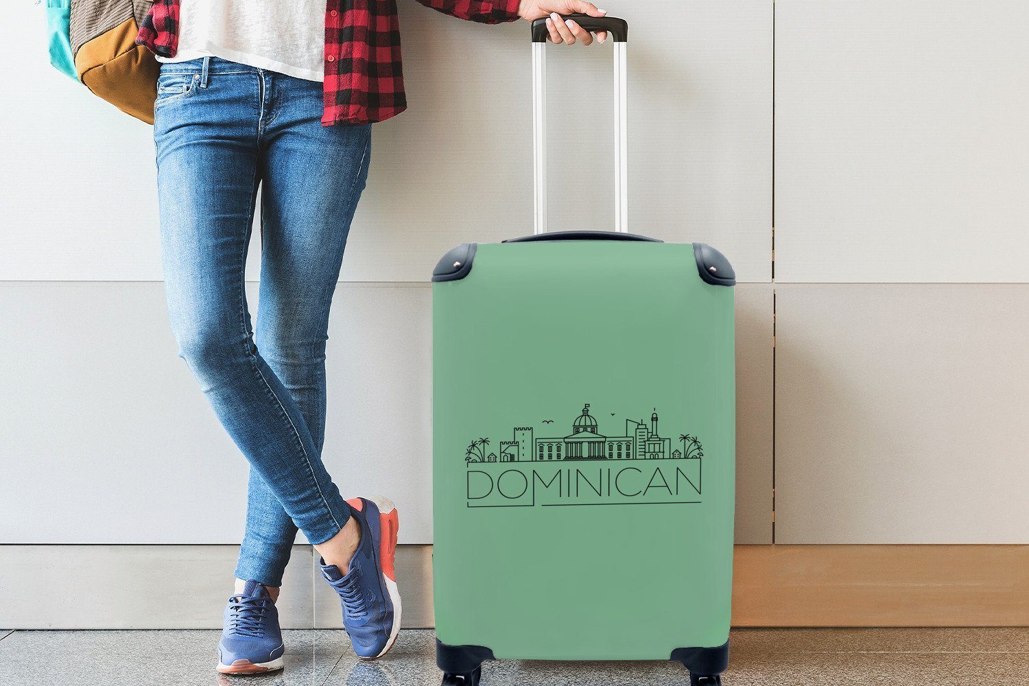 Republik" Reisekoffer rollen, Rollen, 4 grünem Reisetasche MuchoWow Handgepäck der Hintergrund, Skyline Handgepäckkoffer Trolley, Dominikanischen für Ferien, mit auf