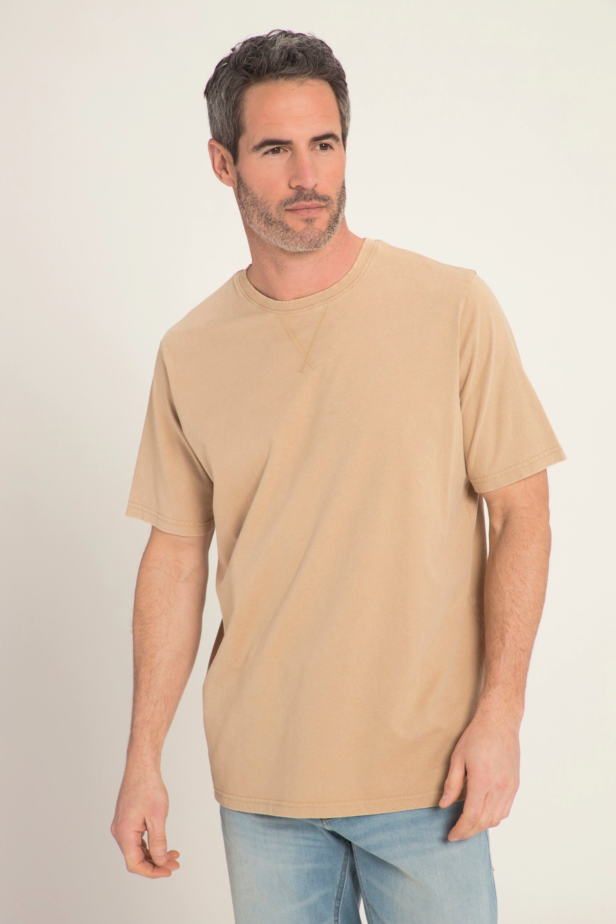sandgrau Halbarm T-Shirt washed acid Rundhals T-Shirt JP1880