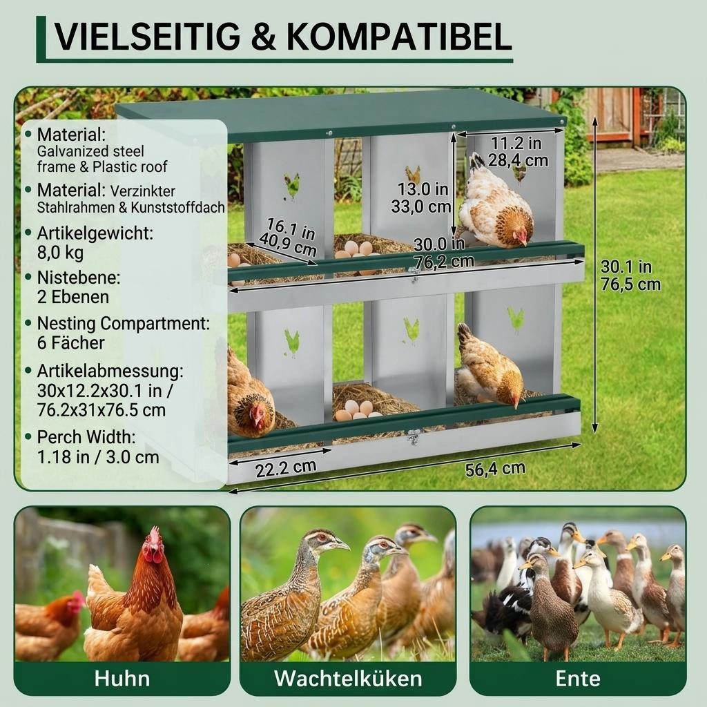GarveeMore Hühnerstall Nistkasten Hühnernest mit 2/3 Abteile Auffangschalen Hühnerstall – Bild 2 von 5