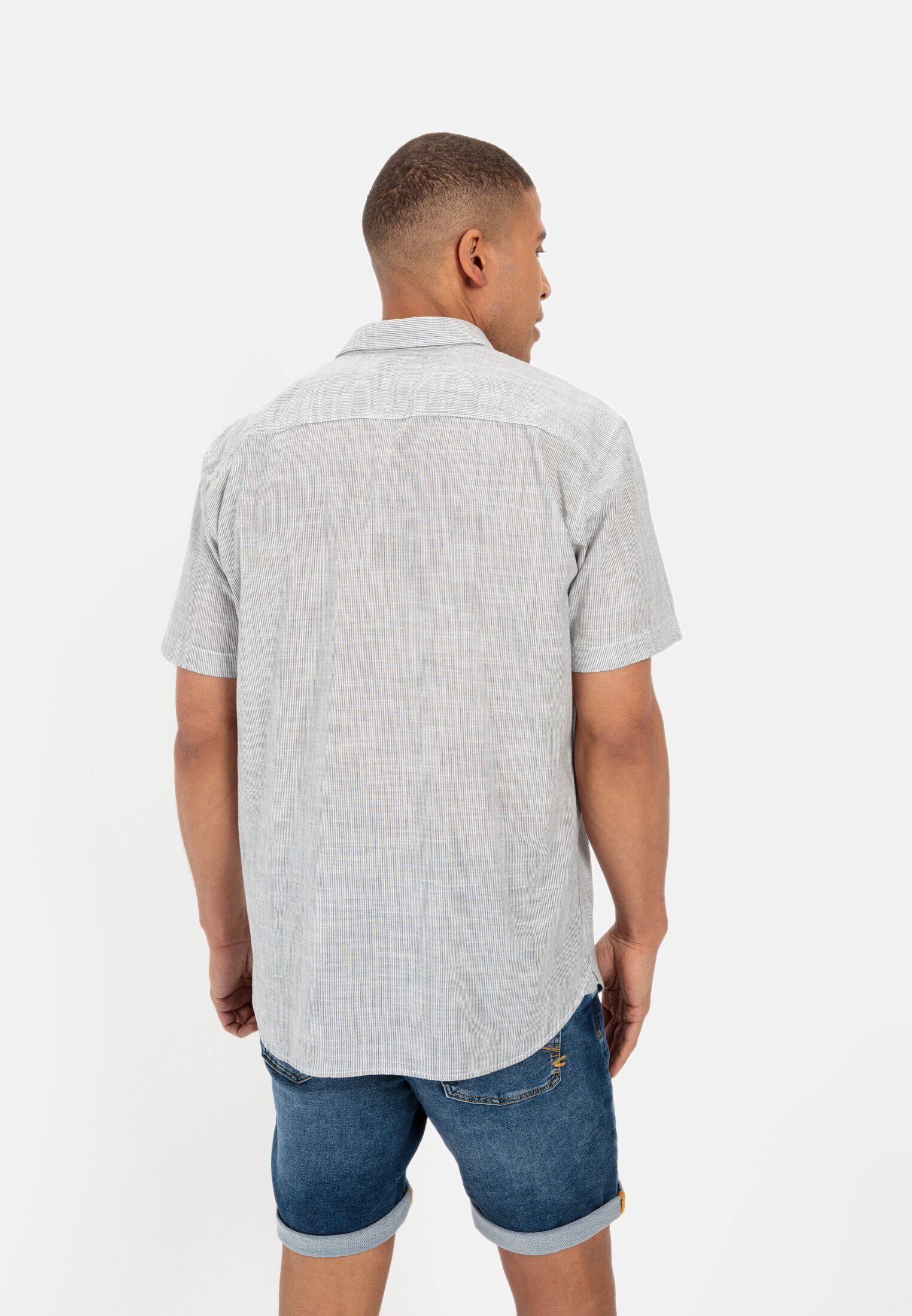 camel active Kurzarmhemd mit feinem Streifenmuster Kurzarm Button-Down Button-Down
