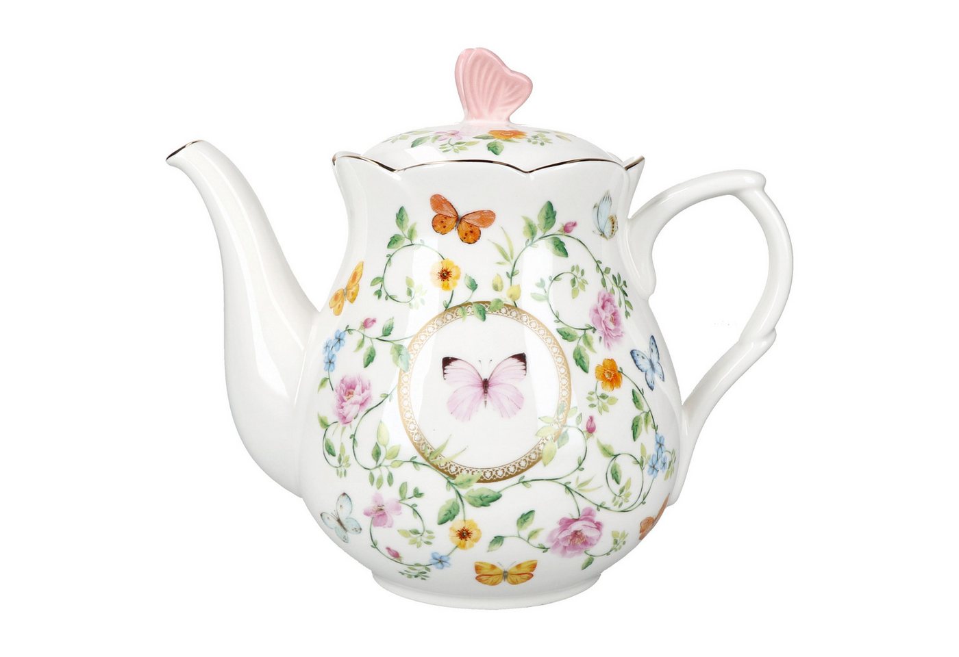 MamboCat Teekanne MamboCat Dancing Butterflies Teekanne Porzellan Schmetterling Goldrand