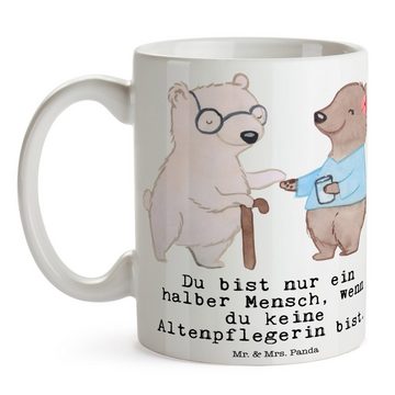 Mr. & Mrs. Panda Tasse Altenpflegerin Herz - Weiß - Geschenk, Tasse Motive, Altenheim Eröffn, Keramik, Brillante Bedruckung