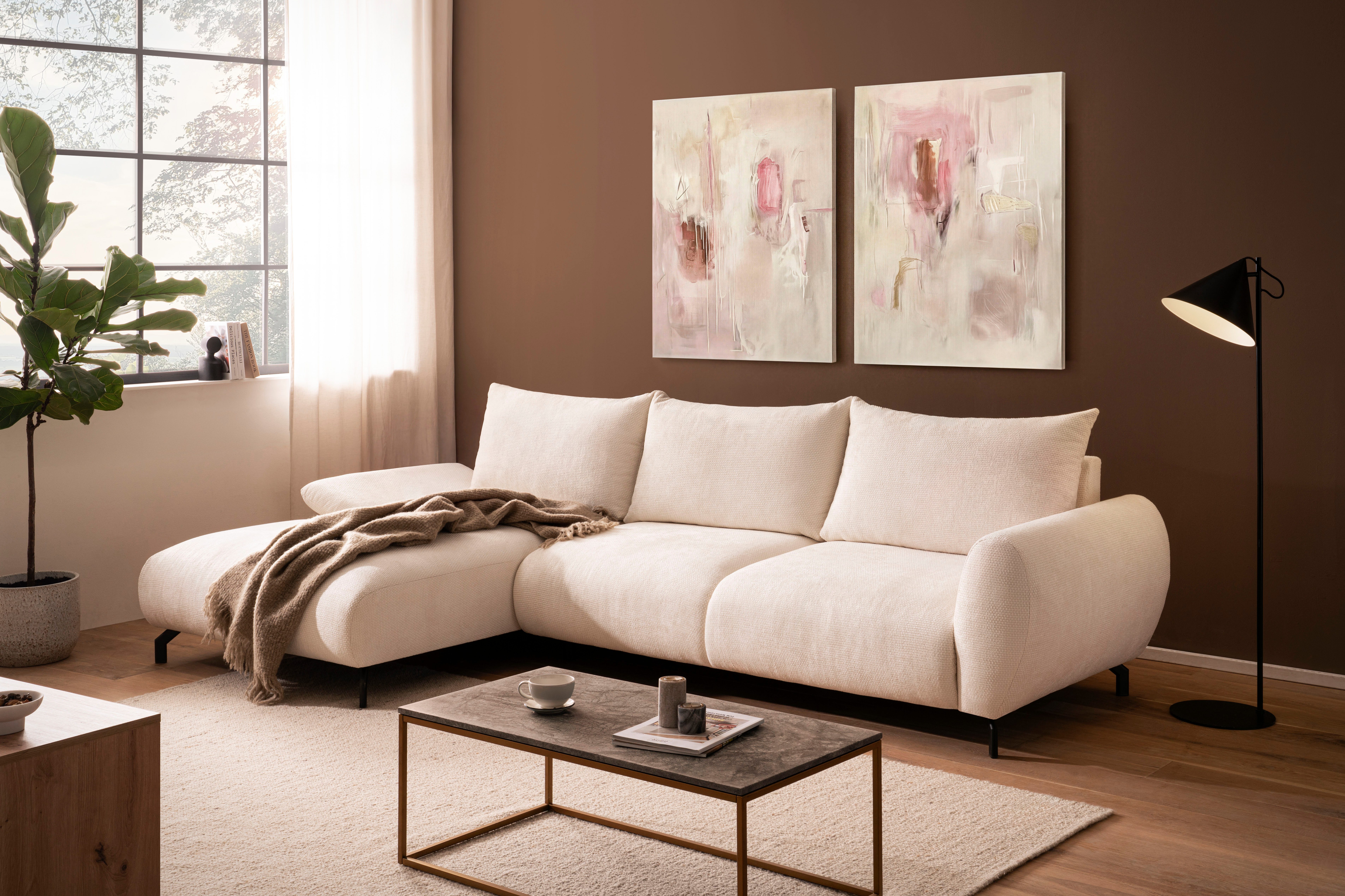 OTTO home Ecksofa KELLIE, L-Form, 315 cm, verstellbare Armlehne, Metallfüße, wahlweise Recamiere links o. rechts, Chenille-Stoff, hoher Sitzkomfort