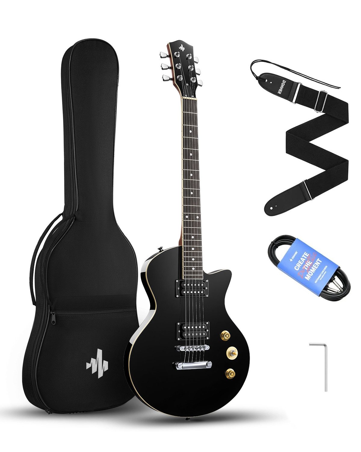 Donner E-Gitarre 39" Solid Body H-H Pickups Gitarren für Rock, Blues, Pop &Punk DSC-128, Gitarrenkoffer, Gurt, Kabel, Gitarrenkoffer, Gurt, Kabel, Solid Body Für Anfänger