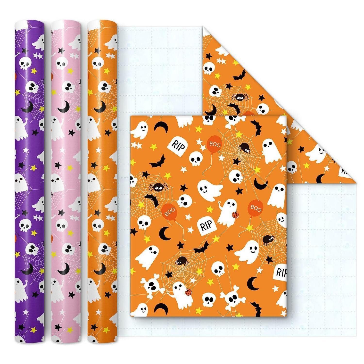 LuxusKollektion Geschenkpapier Geschenkpapier Halloween 3er-Set 43x3,5m Rosa Orange Lila