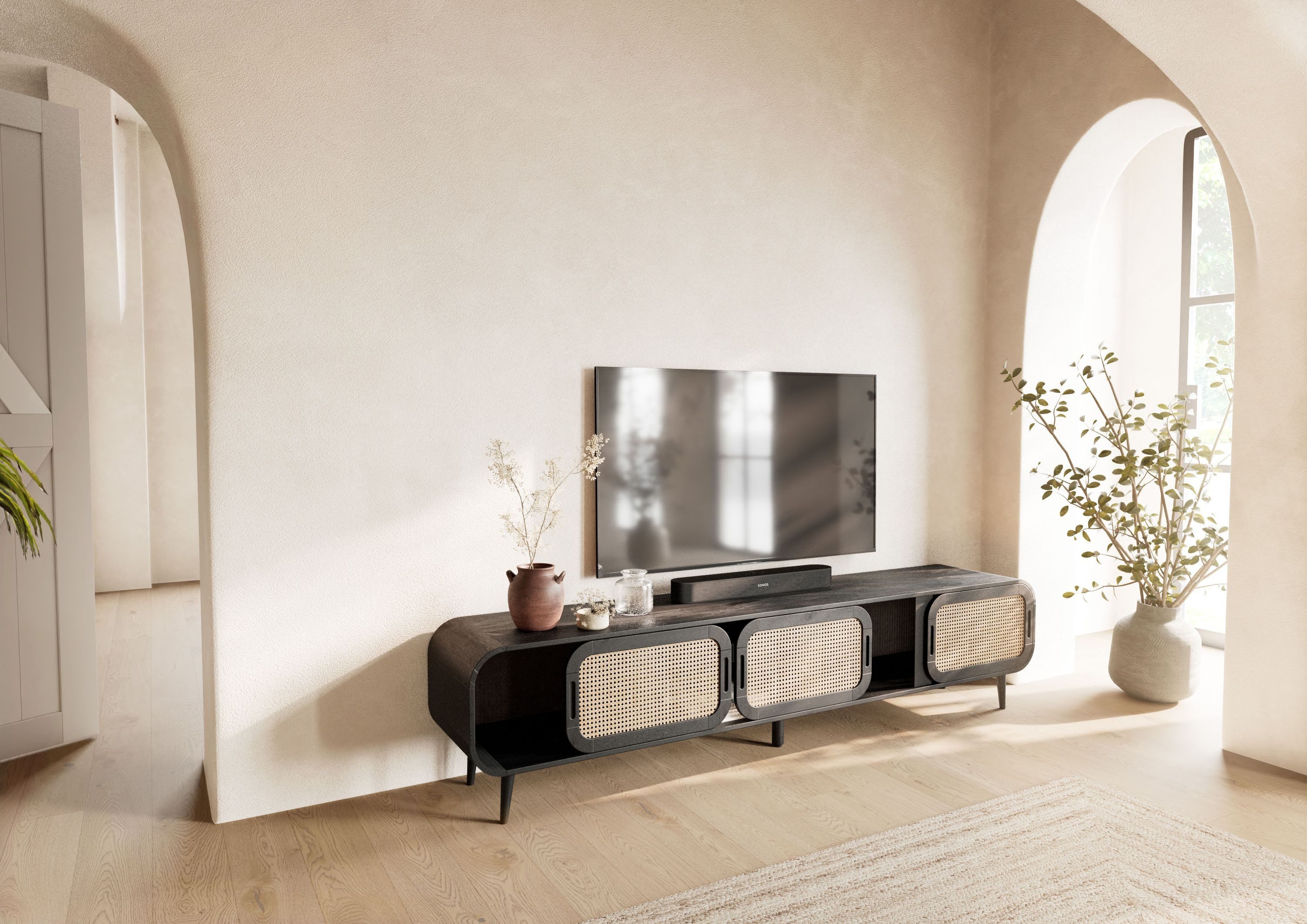 Massivmoebel24 TV-Board VALENCIA (Massivholz), Mango 220x40x50 dunkelgrau lackiert VALENCIA #224