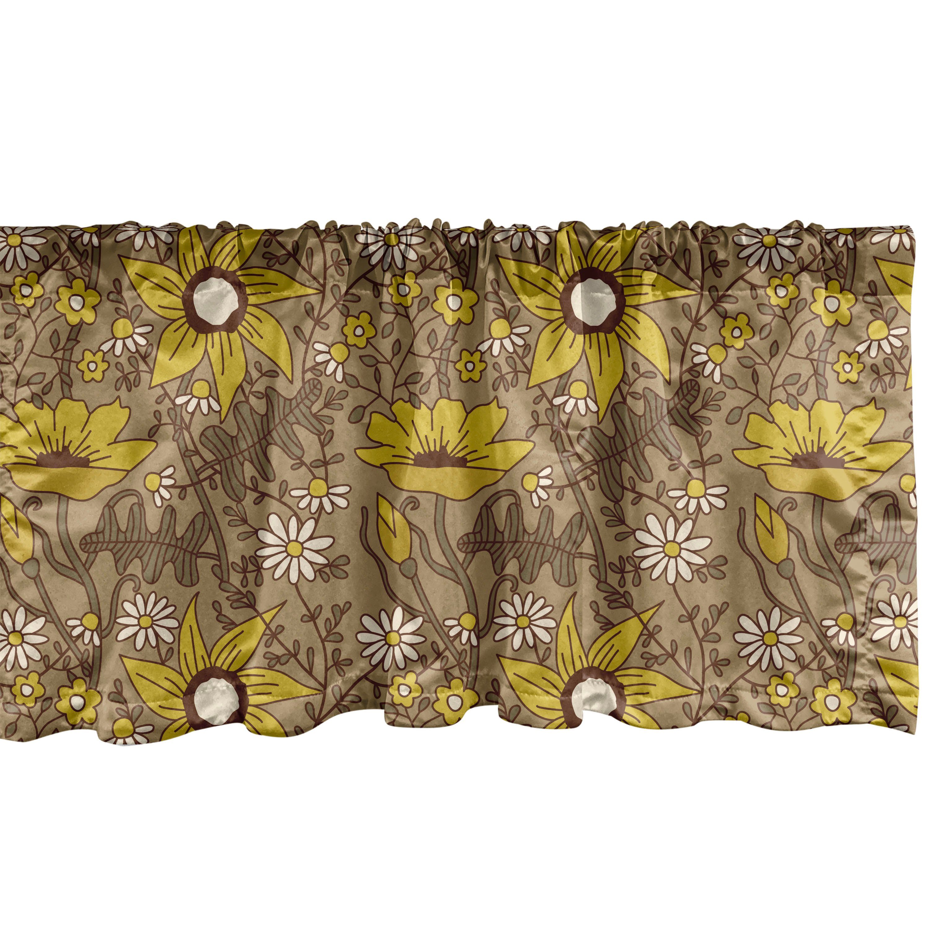 Scheibengardine Vorhang Volant für Küche Schlafzimmer Dekor mit Stangentasche, Abakuhaus, Microfaser, Blumen Grafische Blumen Branchen