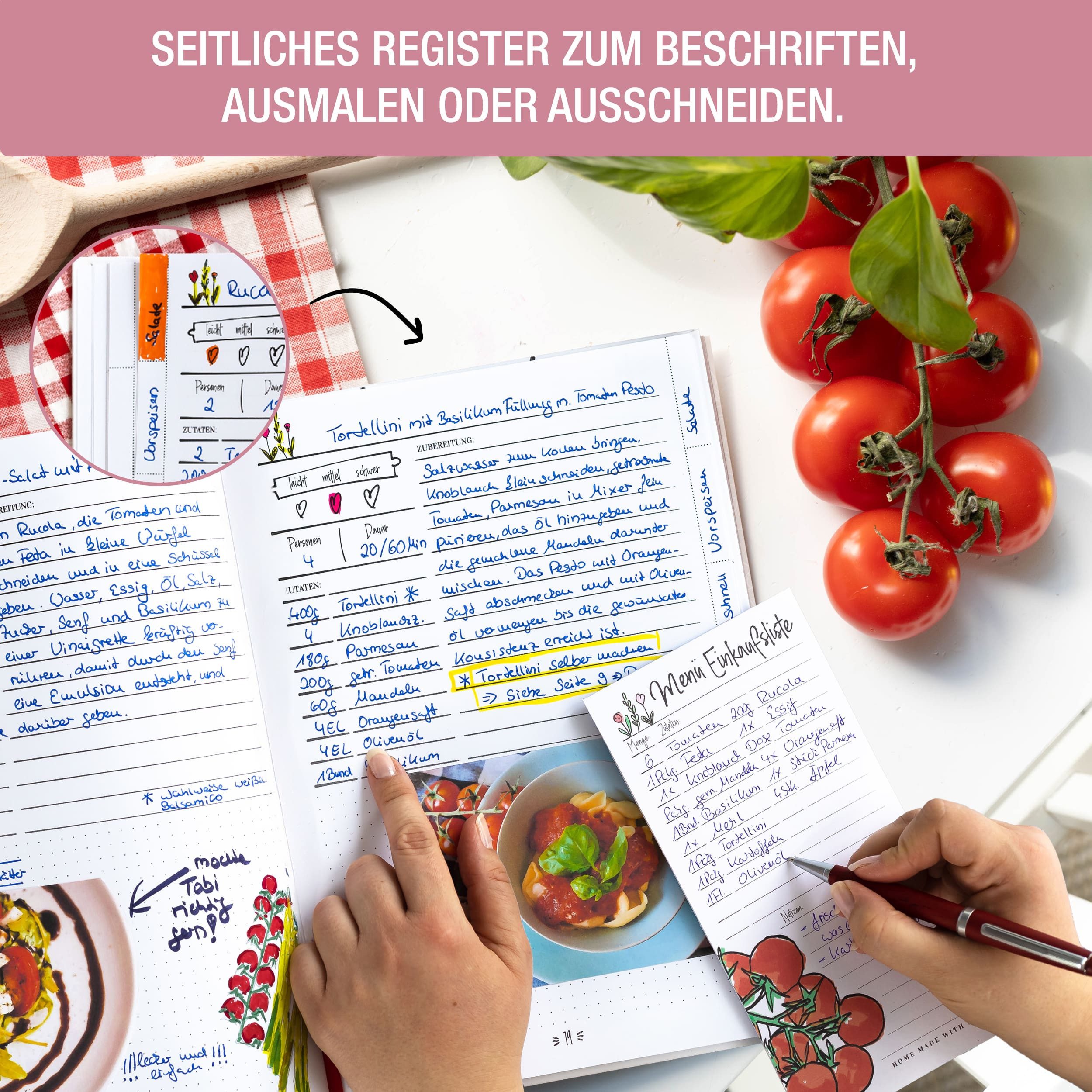 TOBJA Notizbuch Rezeptbuch zum selberschreiben DIN A5 mit Saisonkalender, Kochbuch zum selbst eintragen & gestalten, Softcover