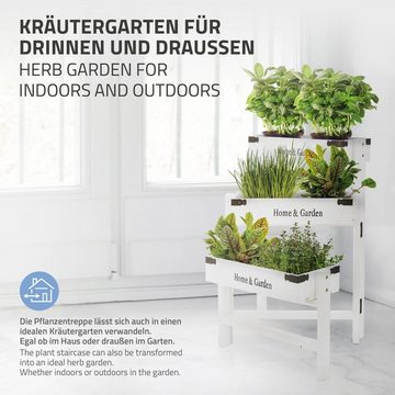 ML-DESIGN Blumenständer Blumenkasten Pflanzenständer Blumenleiter Pflanzenregal Pflanzentreppe, 3 Etagen Weiß Holz 111cm 32x16x7cm zusammenklappbar Rustikal