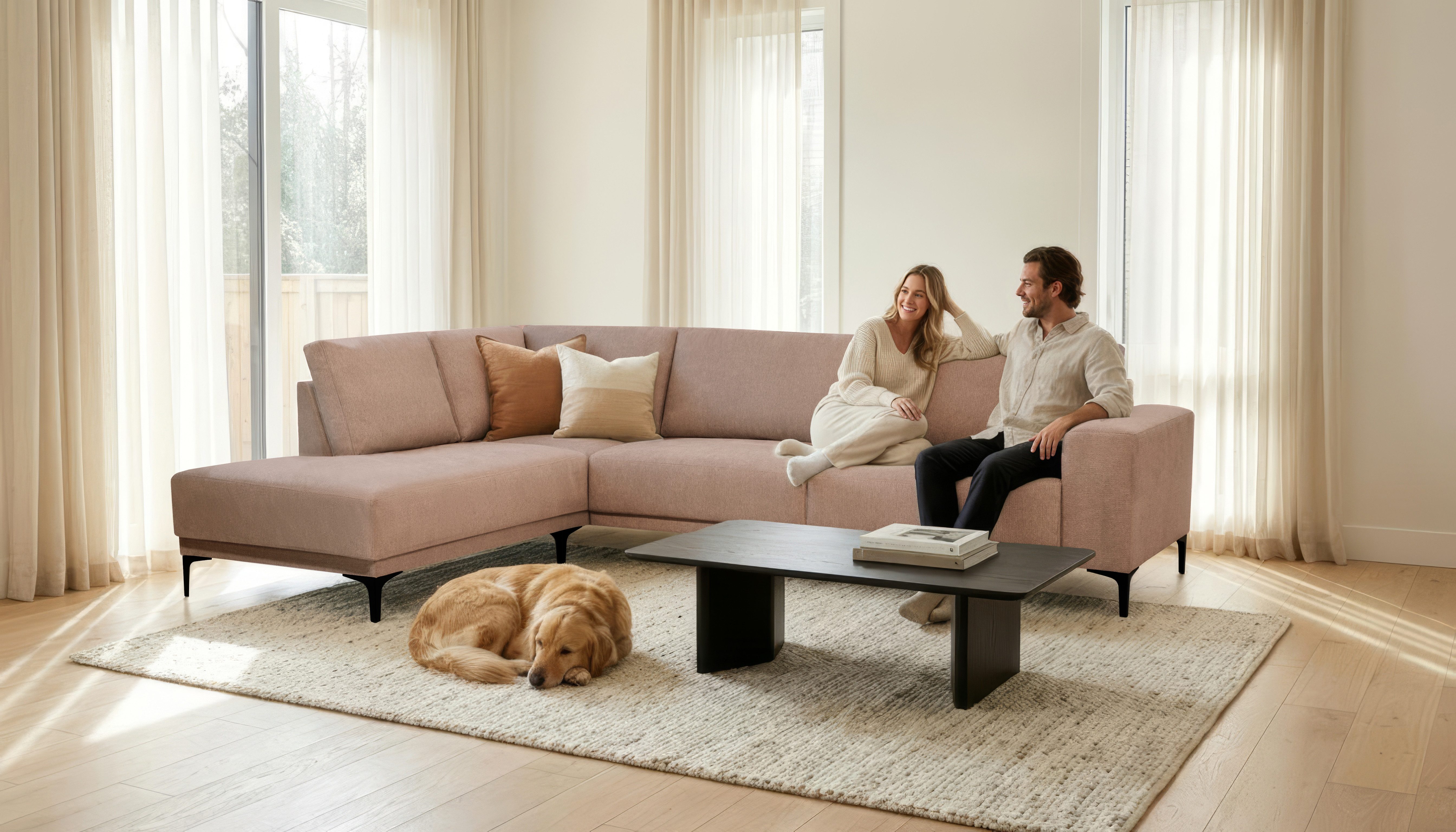 OTTO home Ecksofa Xander, L-Form, Breite 289 cm, Webstoff, Soft-Touch Chenille, schwarze Metallfüße