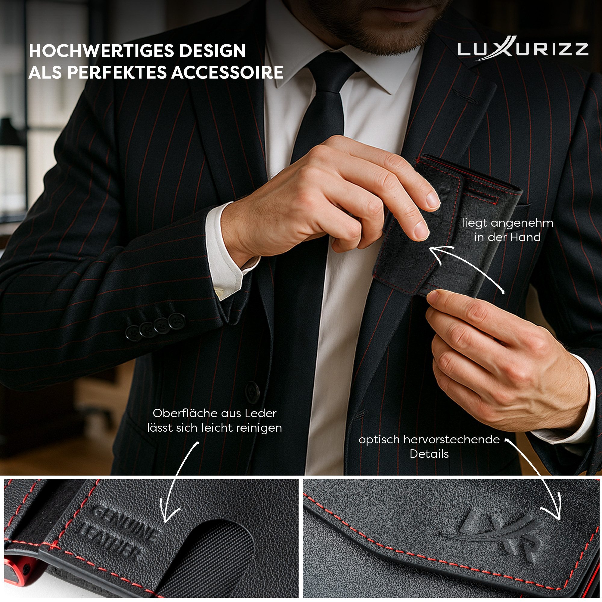 Luxurizz Mini Geldbörse Slim Wallet Echtleder mit Münzfach – Bild 4 von 5